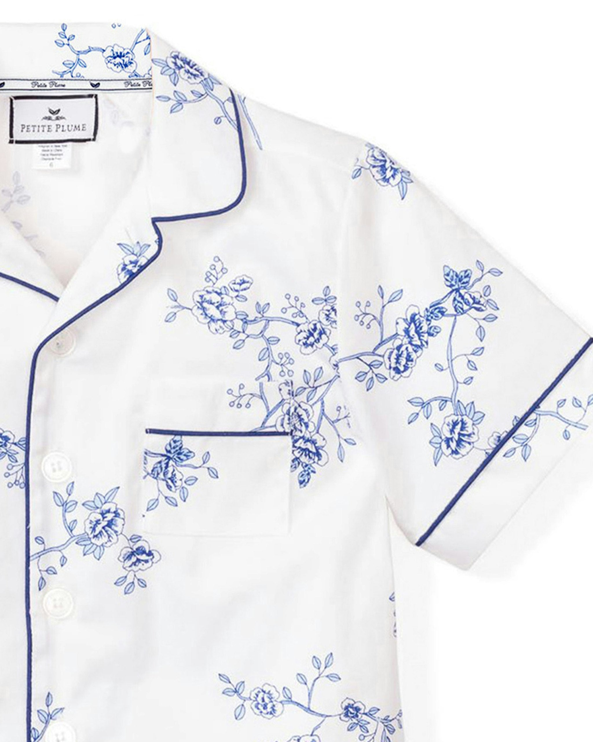 Kid's Twill Pajama Short Set in Indigo Floral