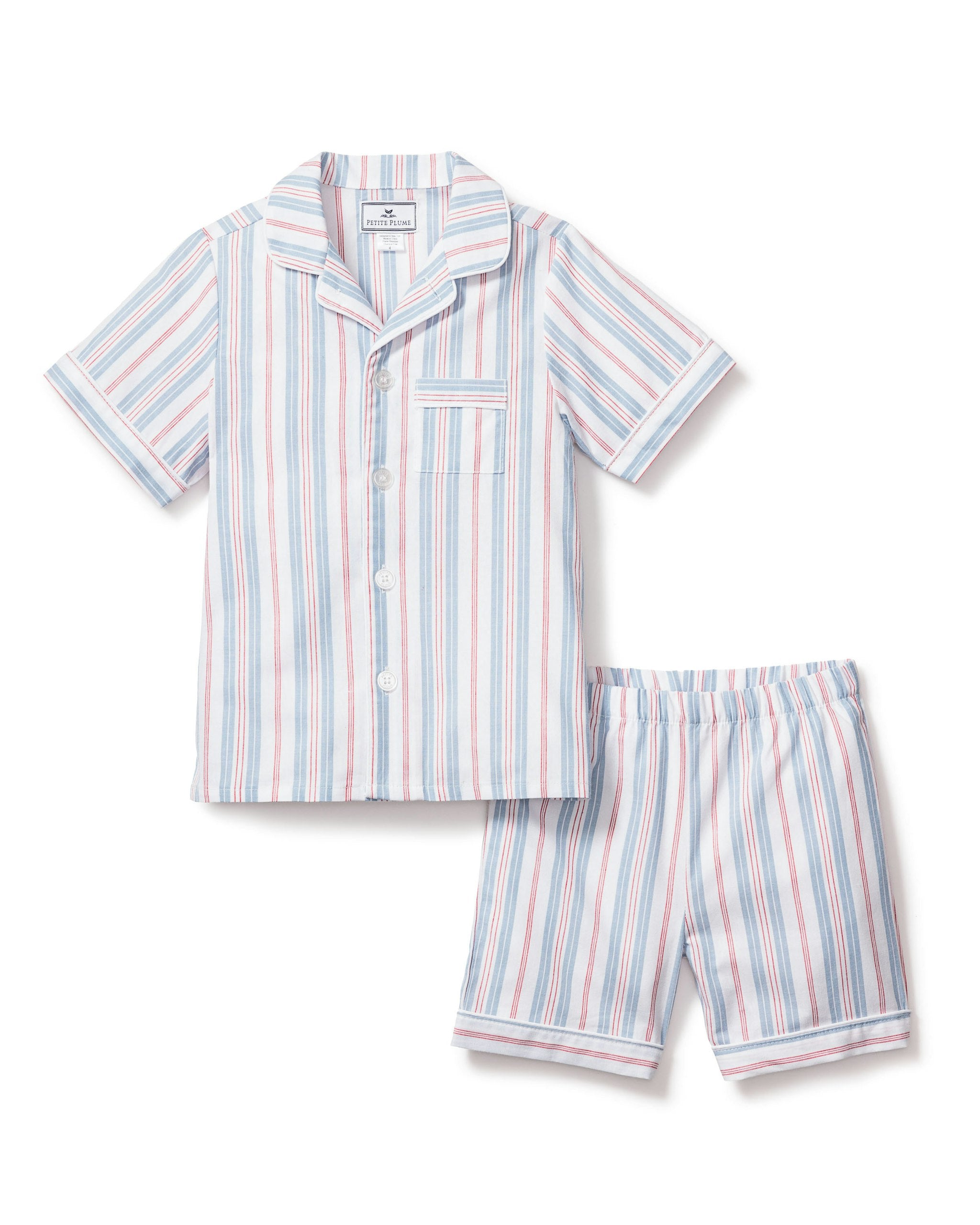 Kid's Twill Pajama Short Set in Vintage French Stripes