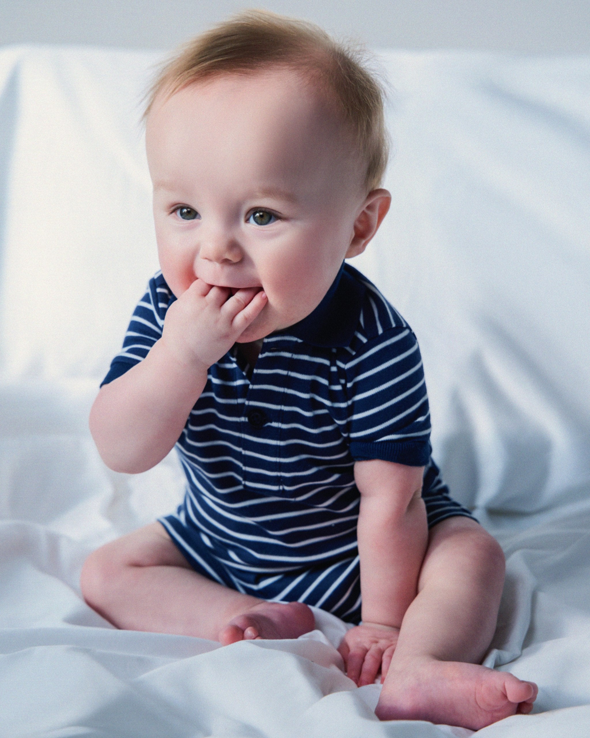 Baby's Pima Louis Play Romper in Navy Stripes