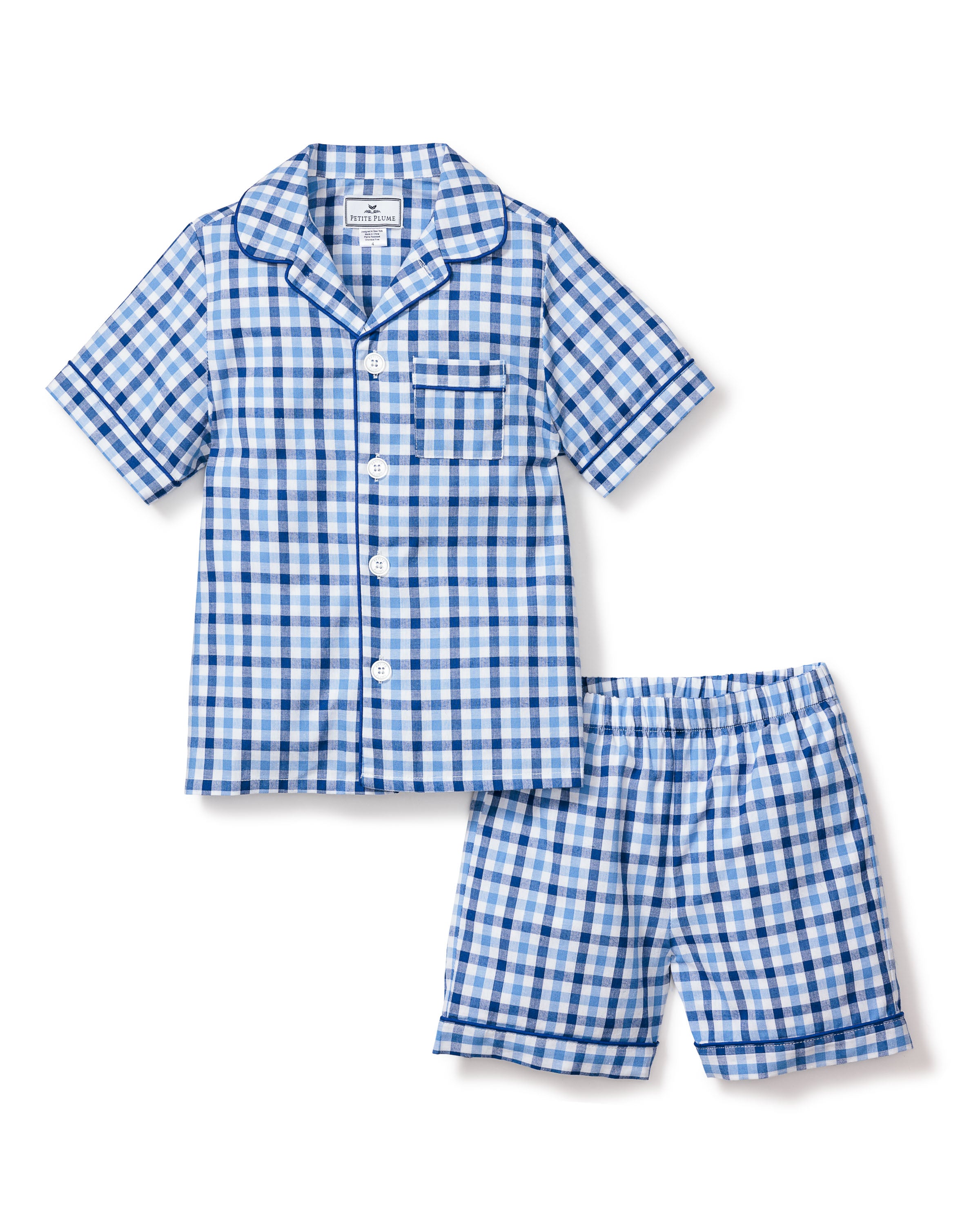 Kid's Twill Short Set in Light Blue Gingham