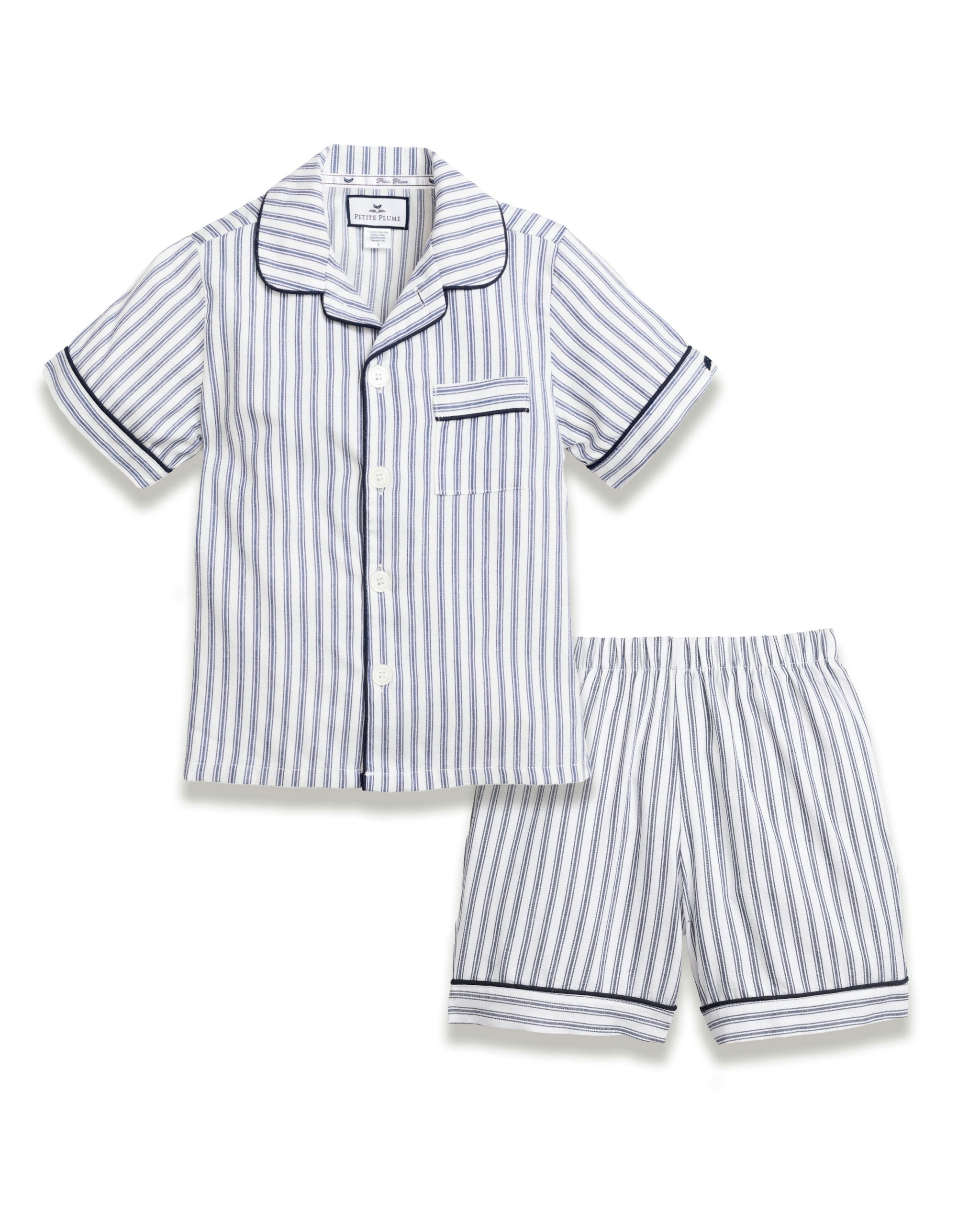 Kid's Twill Short Set in Navy French Ticking