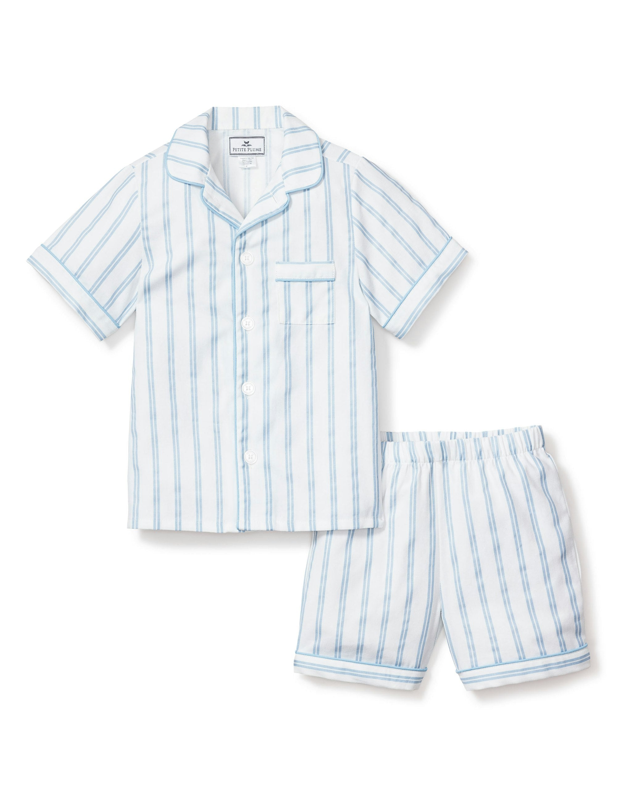 Kid's Twill Short Set in Pink and White Stripe