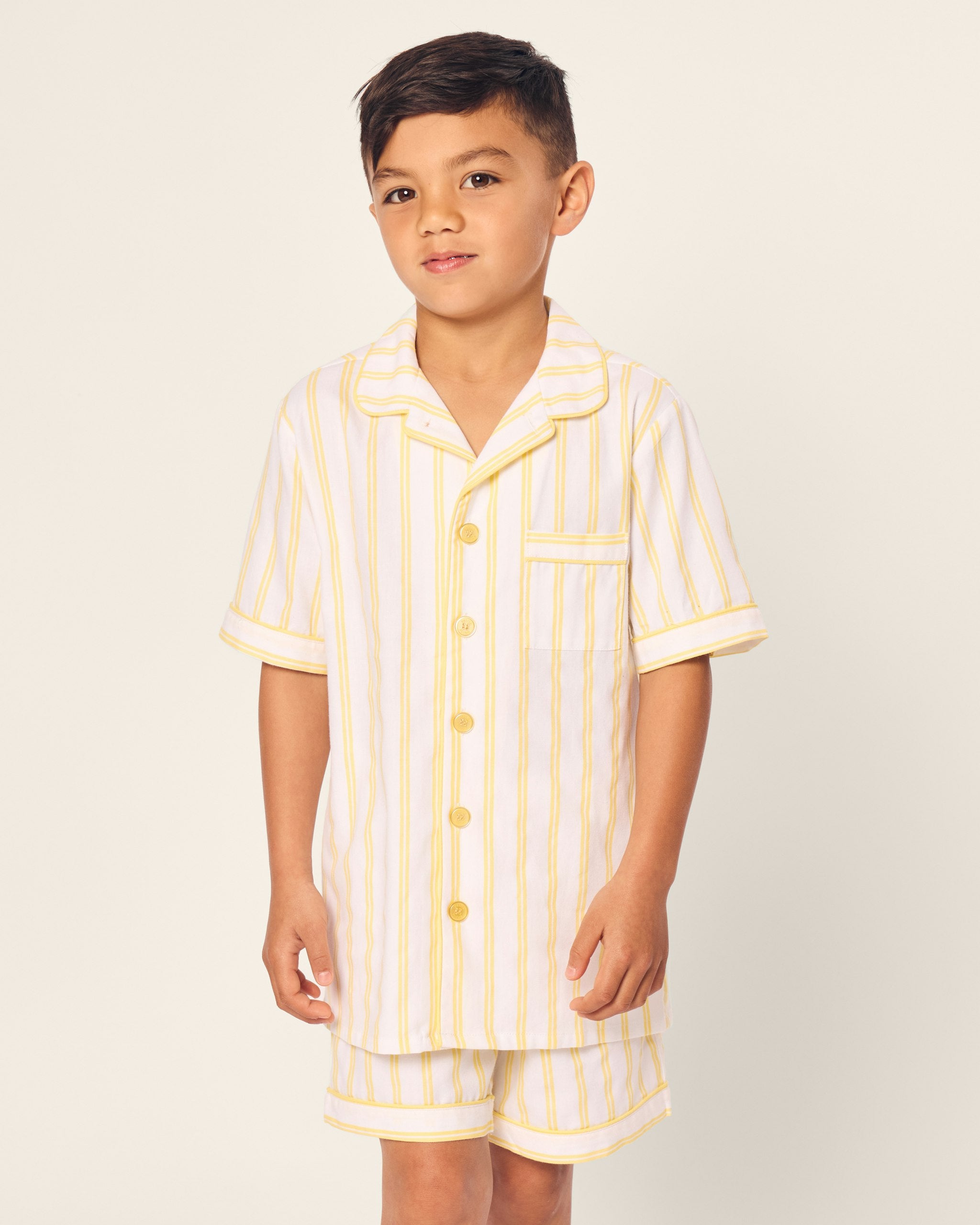 Kid's Twill Short Set in Pink and White Stripe