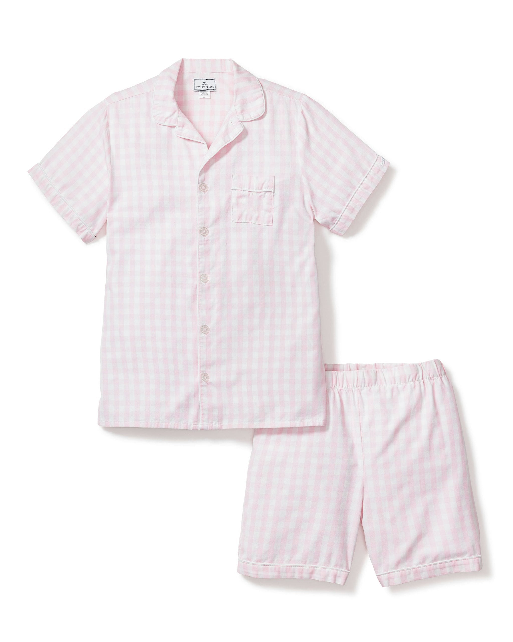 Kid's Twill Short Set in Pink Gingham