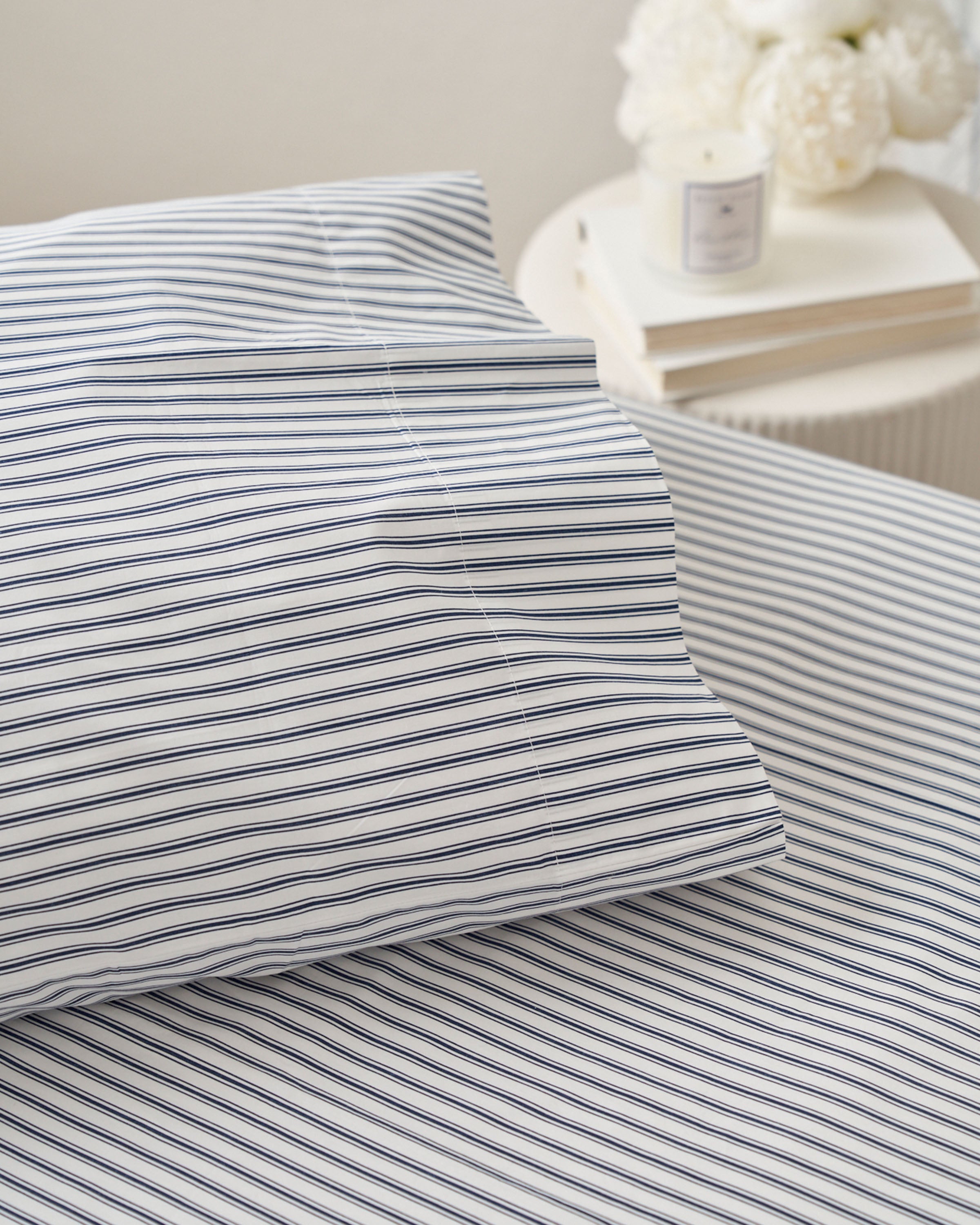 Luxe Premium Cotton Bed Sheets in Navy French Ticking