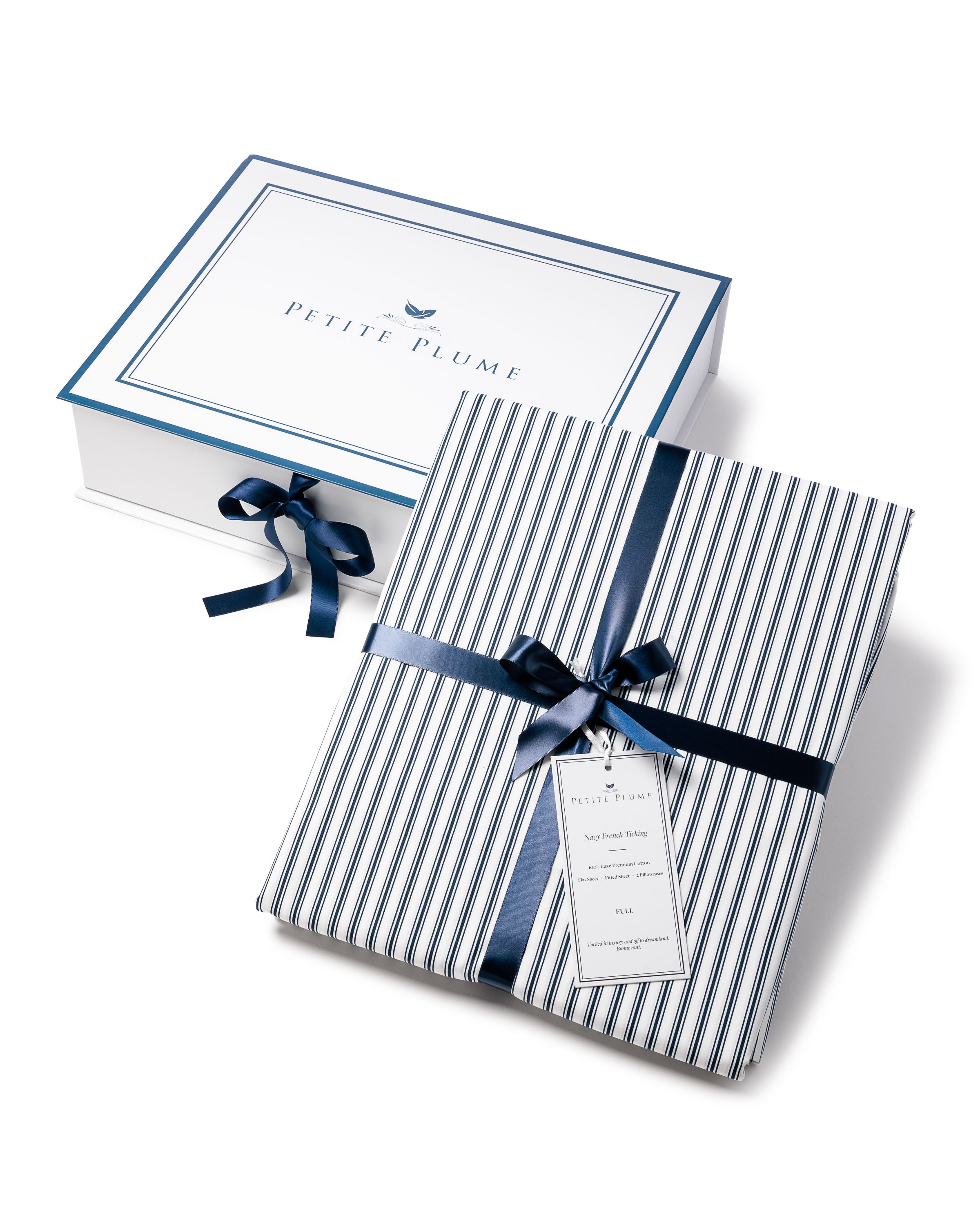 Luxe Premium Cotton Bed Sheets in Navy French Ticking