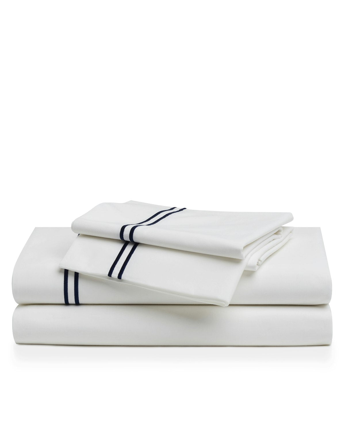 Luxe Premium Cotton Sheets in White with Navy
