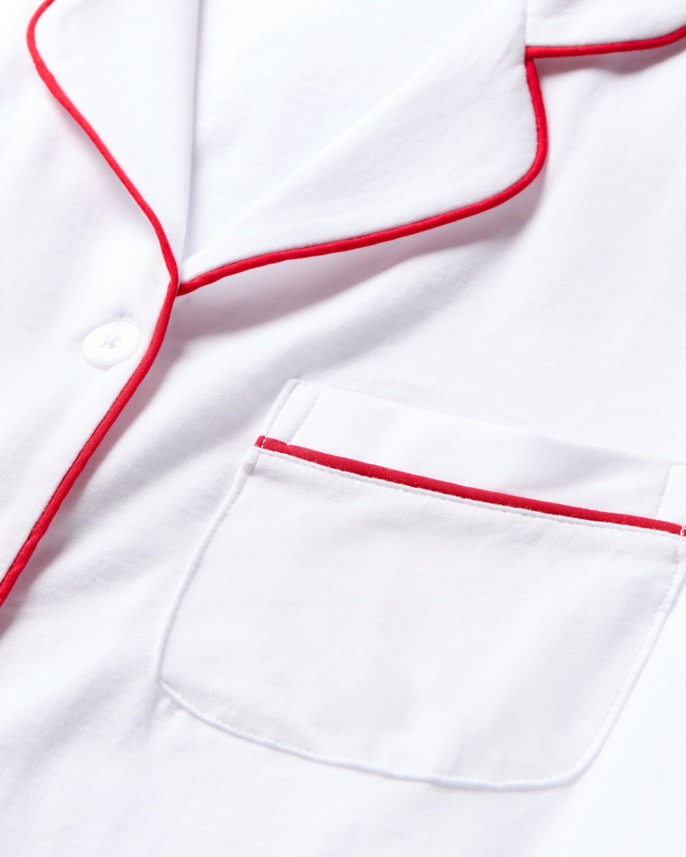 Men's Pima Pajama Set in White with Navy Piping