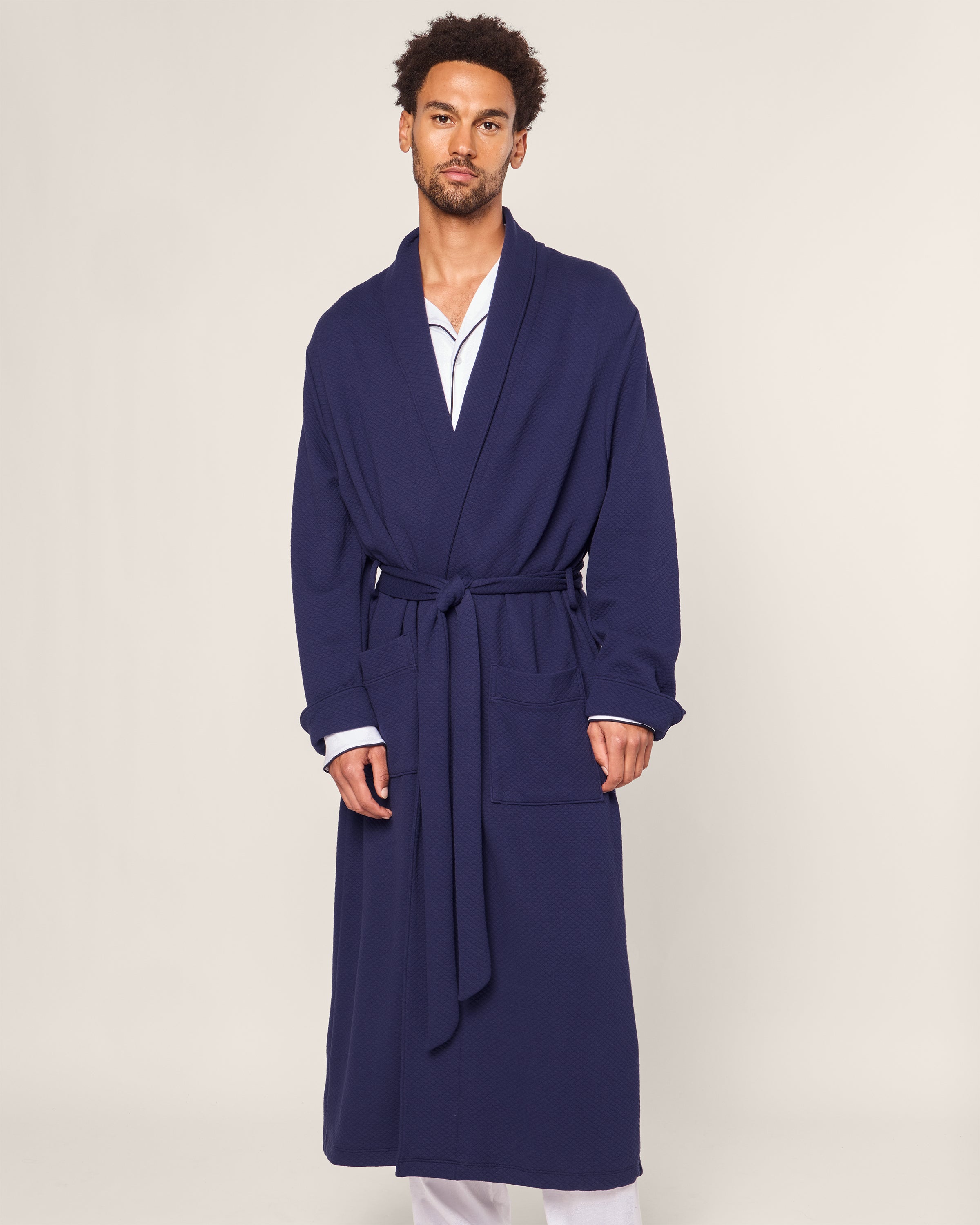 Men's Pima Robe in Blue Dusk Jacquard