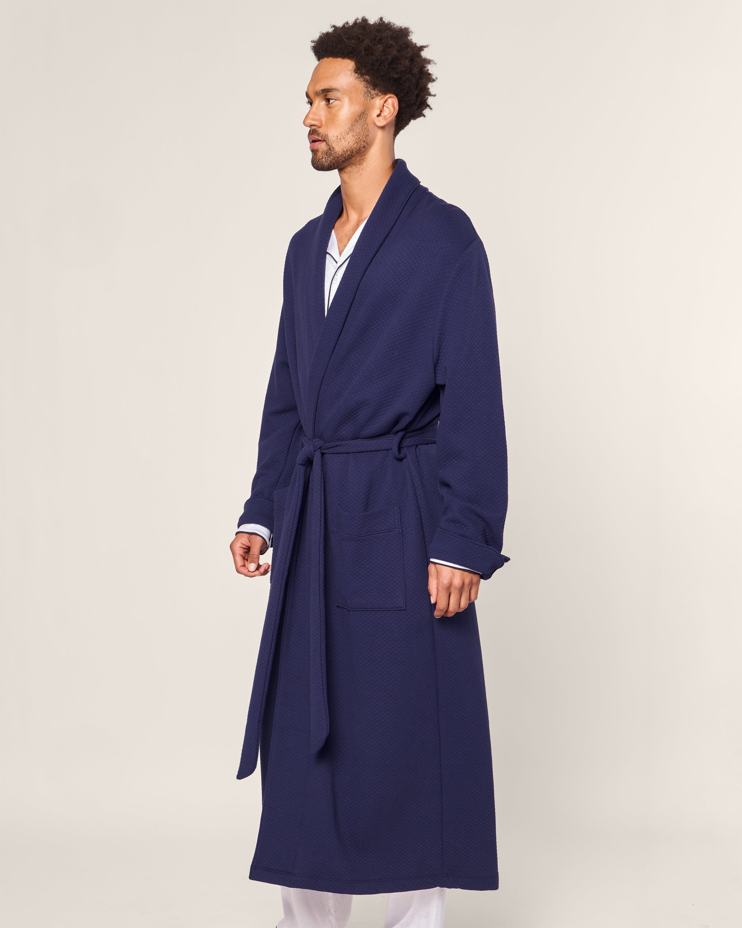 Men's Pima Robe in Blue Dusk Jacquard