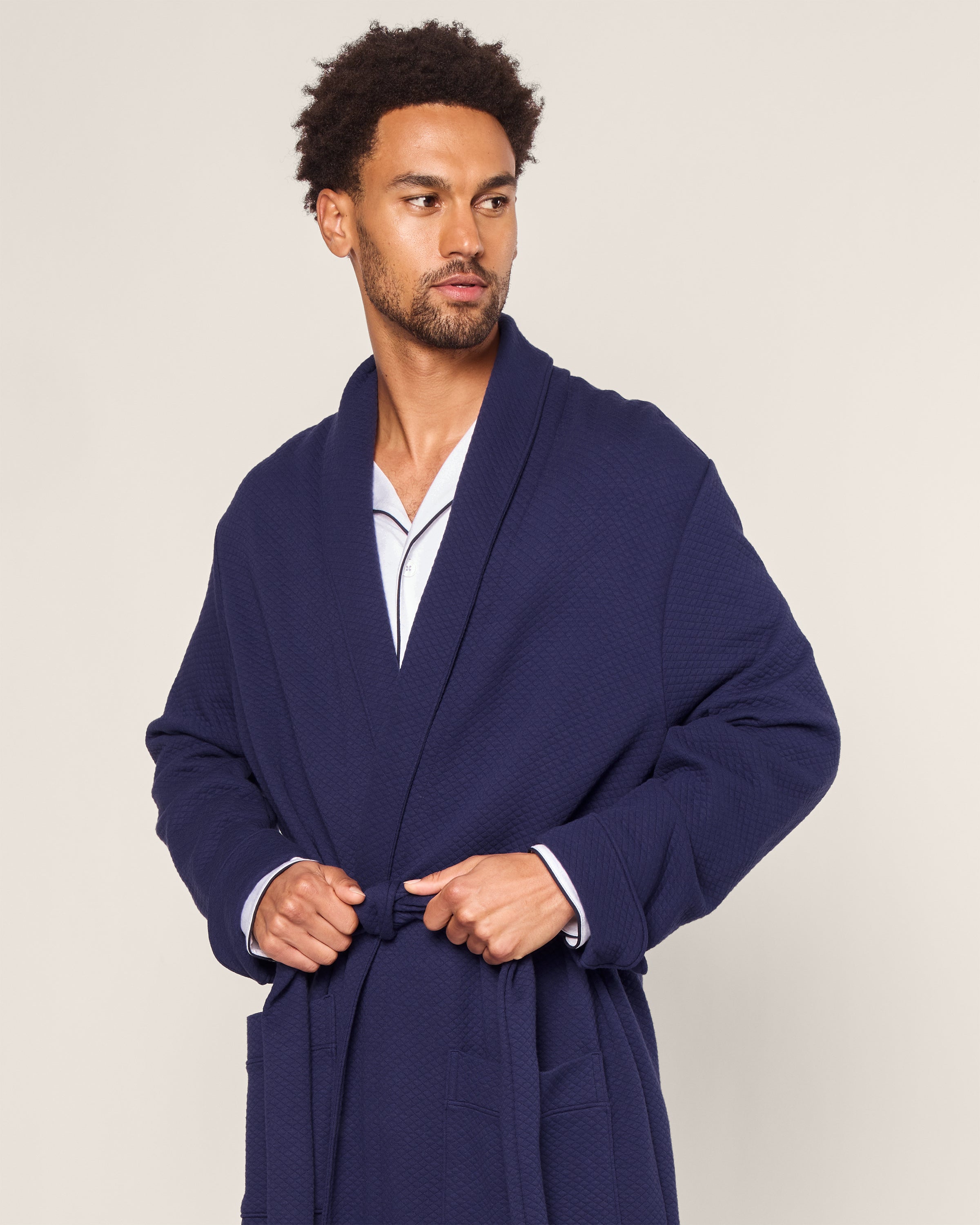 Men's Pima Robe in Blue Dusk Jacquard