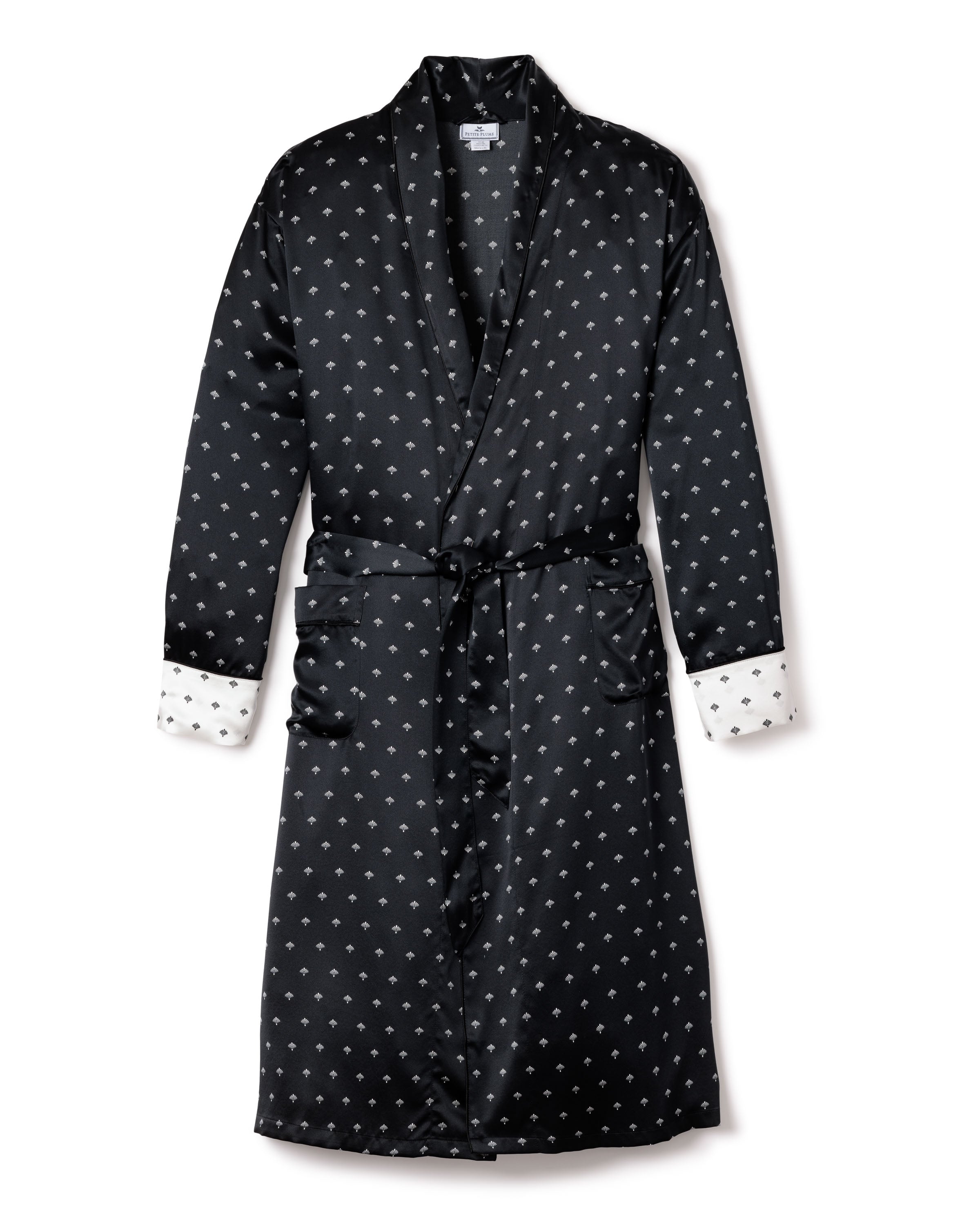 Men's Silk Long Robe in Art Nouveau Black