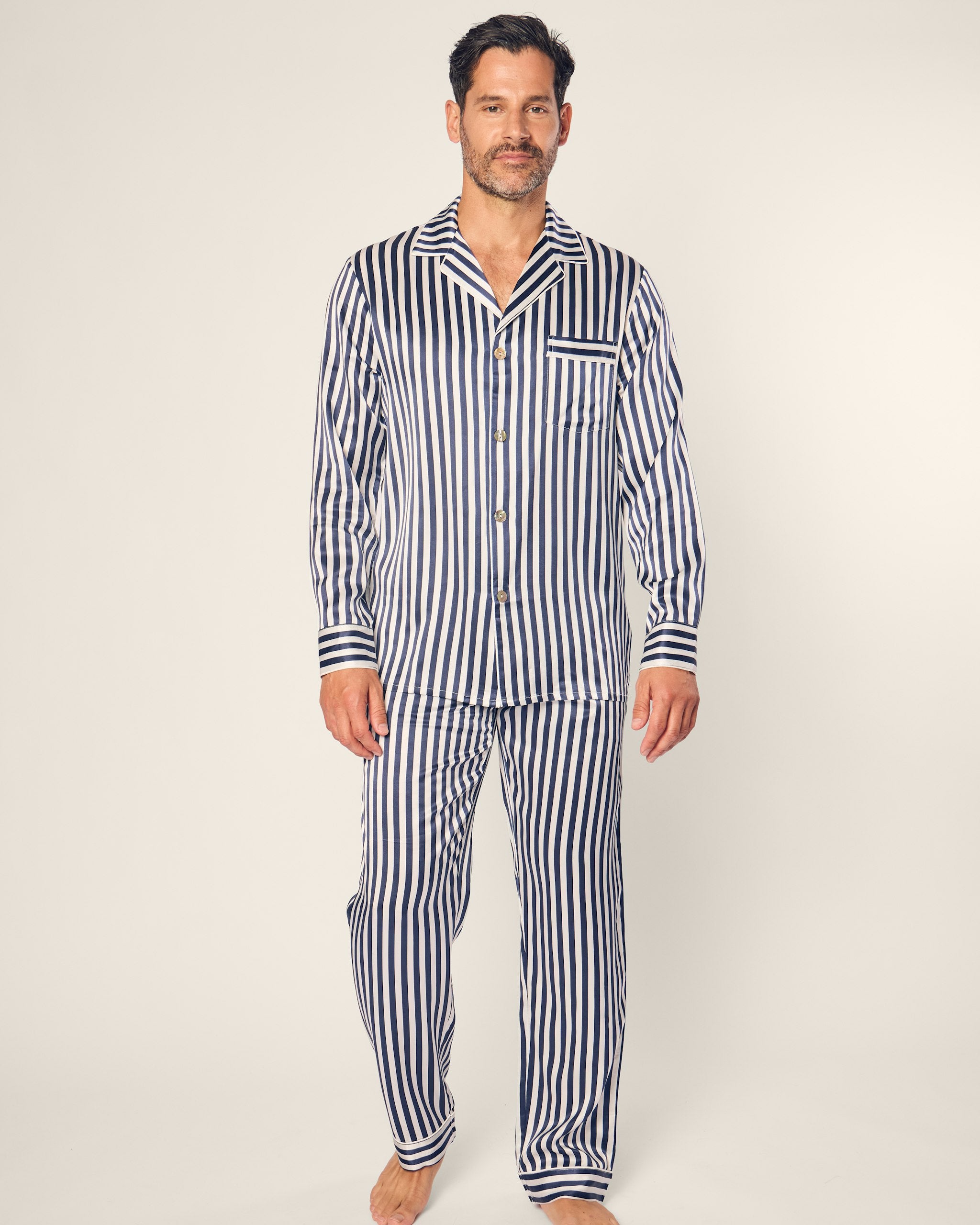 Men's Silk Pajama Set in Black and White Bengal Stripe