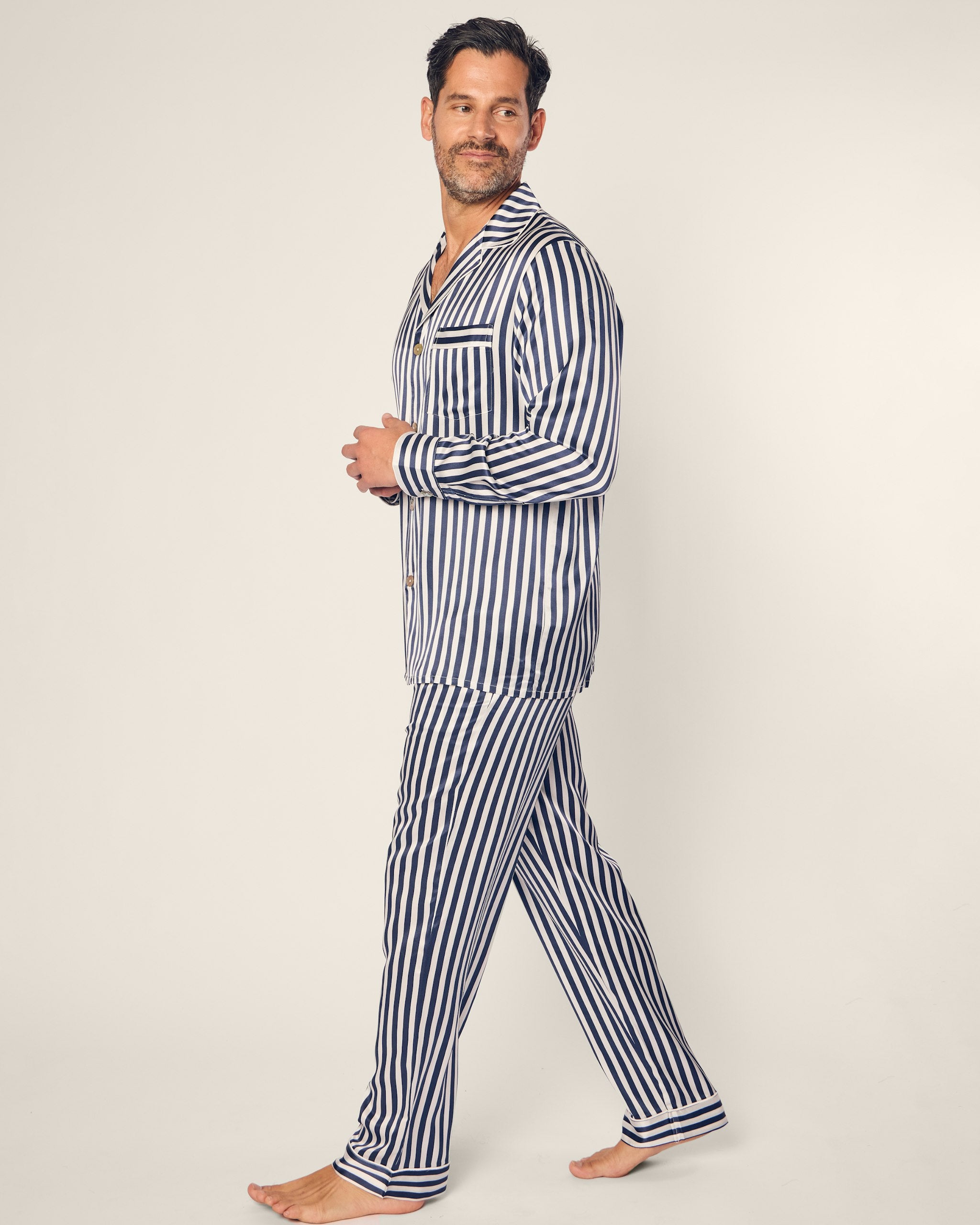 Men's Silk Pajama Set in Black and White Bengal Stripe