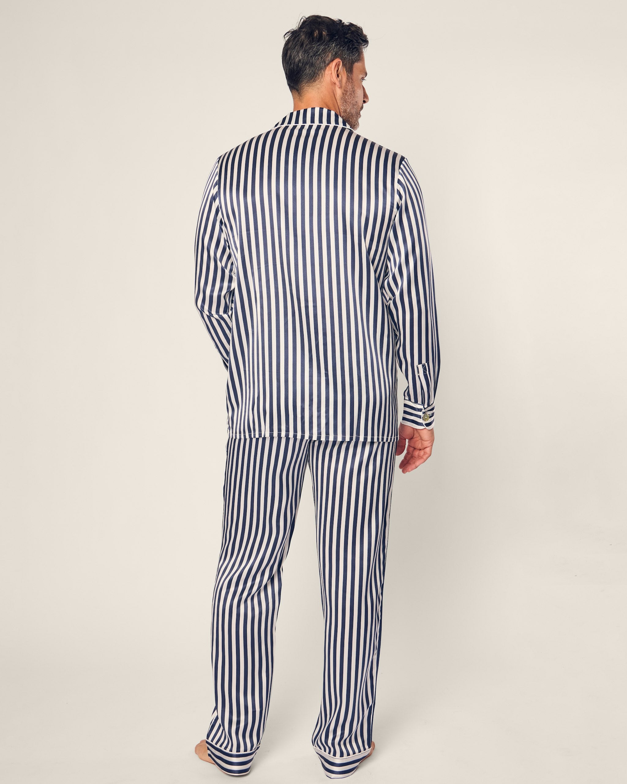 Men's Silk Pajama Set in Black and White Bengal Stripe