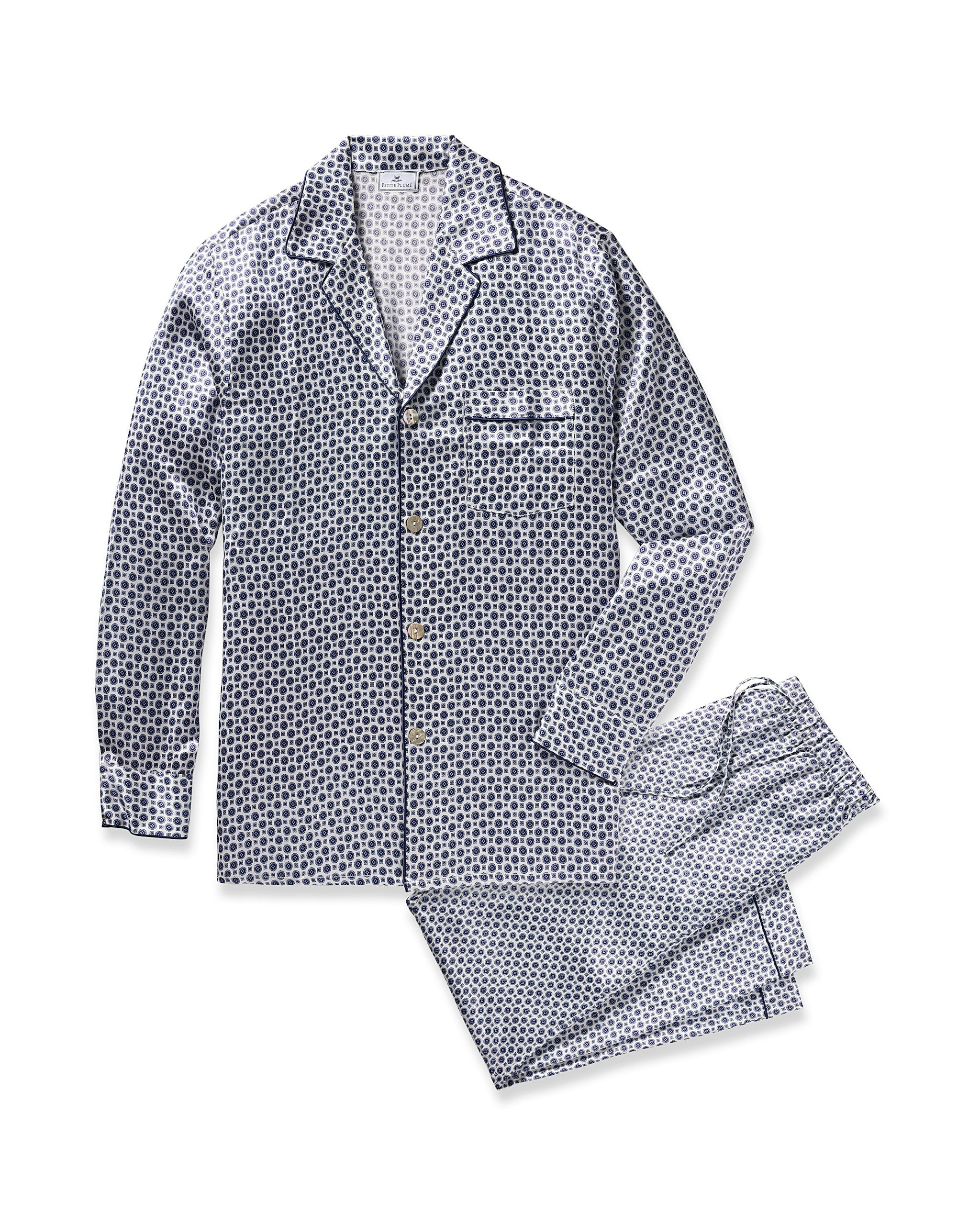 Men's Silk Pajama Set in Navy Foulard