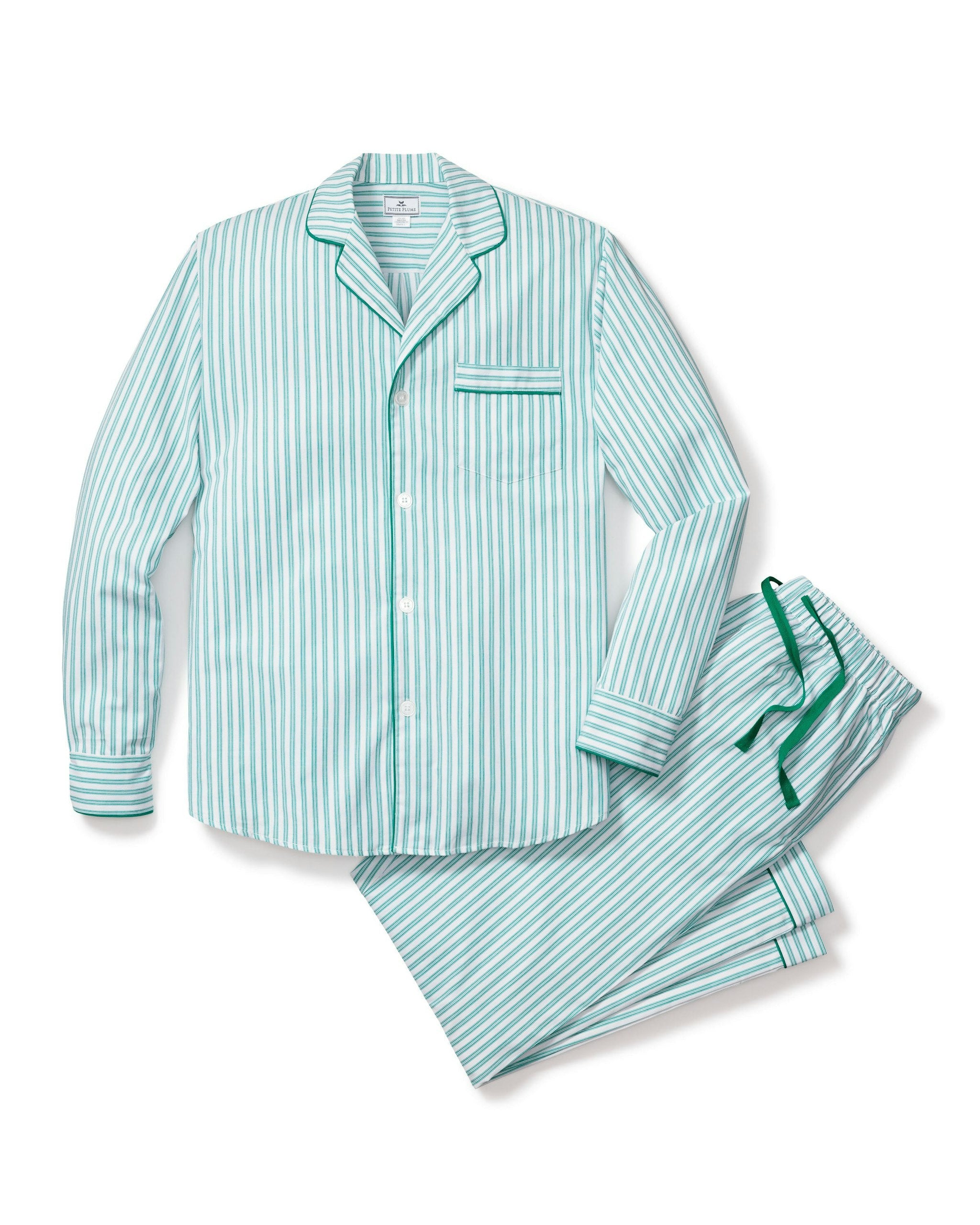 Men's Twill Pajama Set in Emerald Ticking