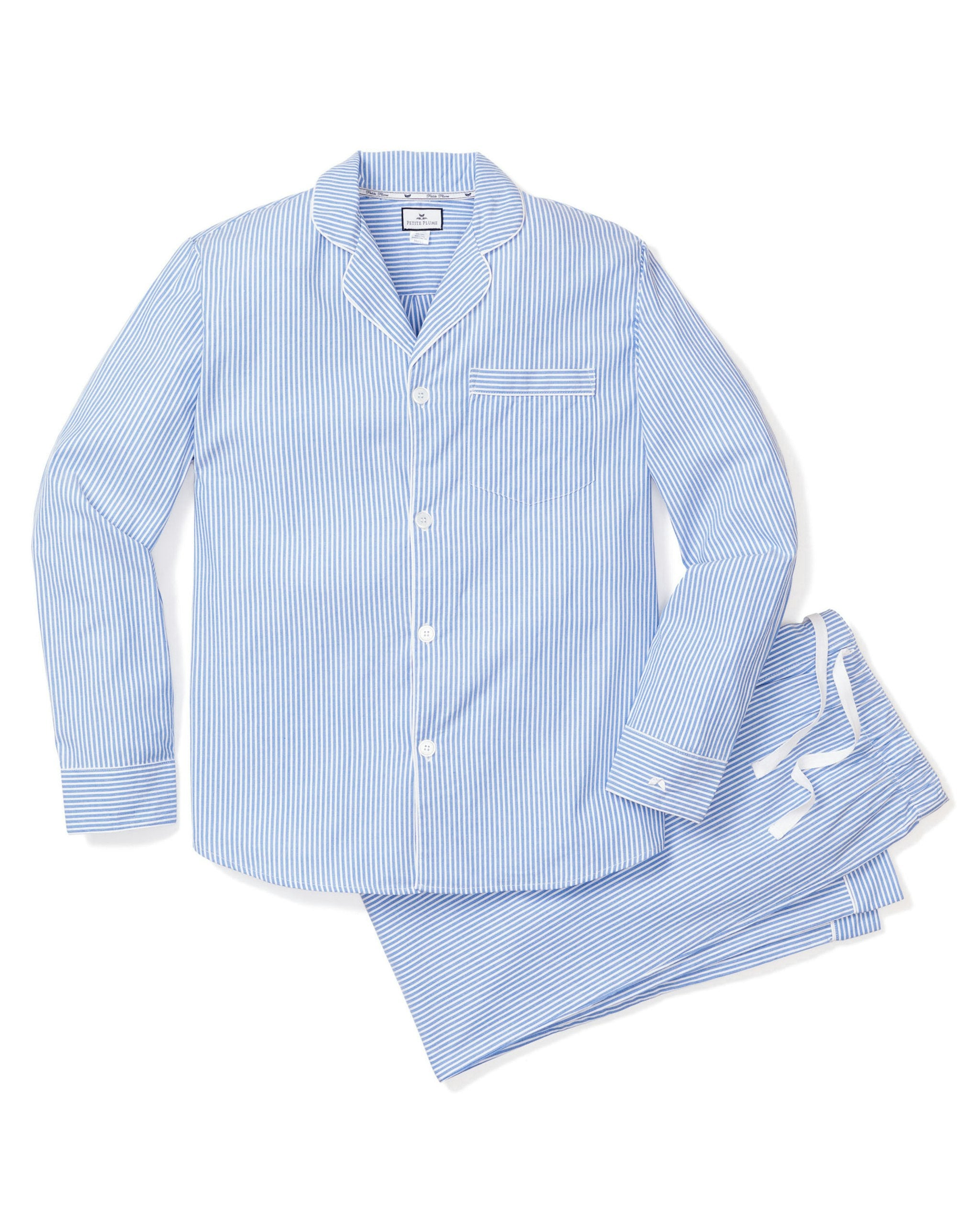 Men's Twill Pajama Set in French Blue Heritage Stripe