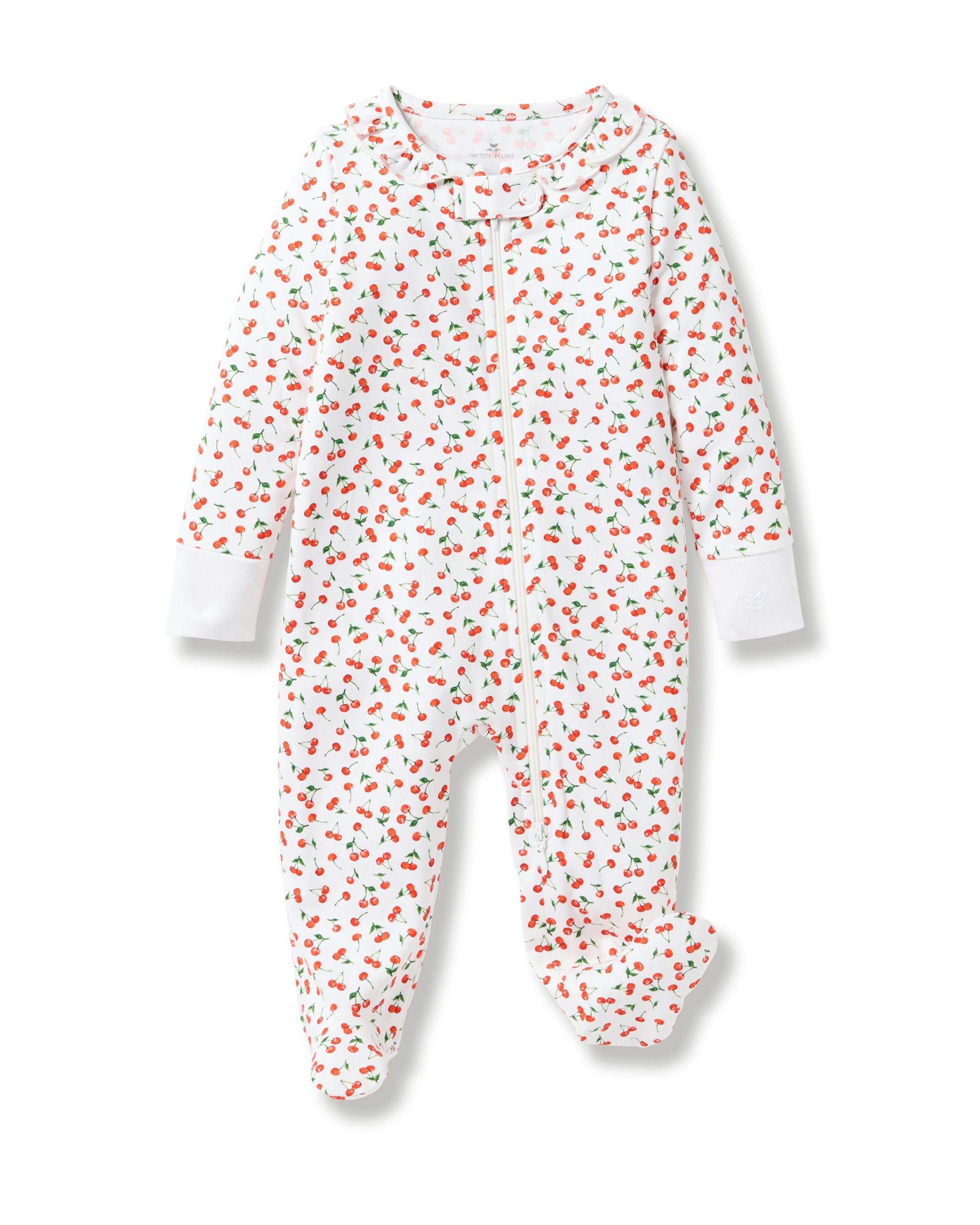 Baby's Pima Ruffle Collar Romper in Blushing Bows