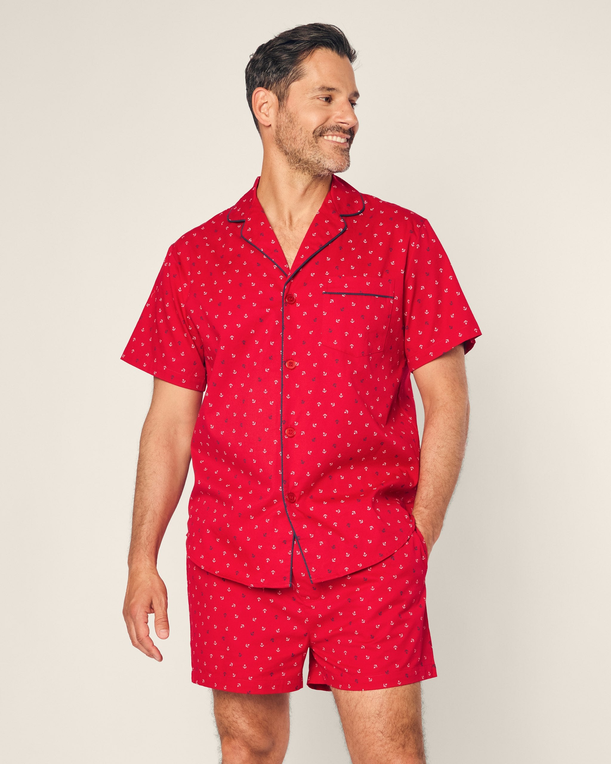 Men's Twill Pajama Short Set in Anchors Away