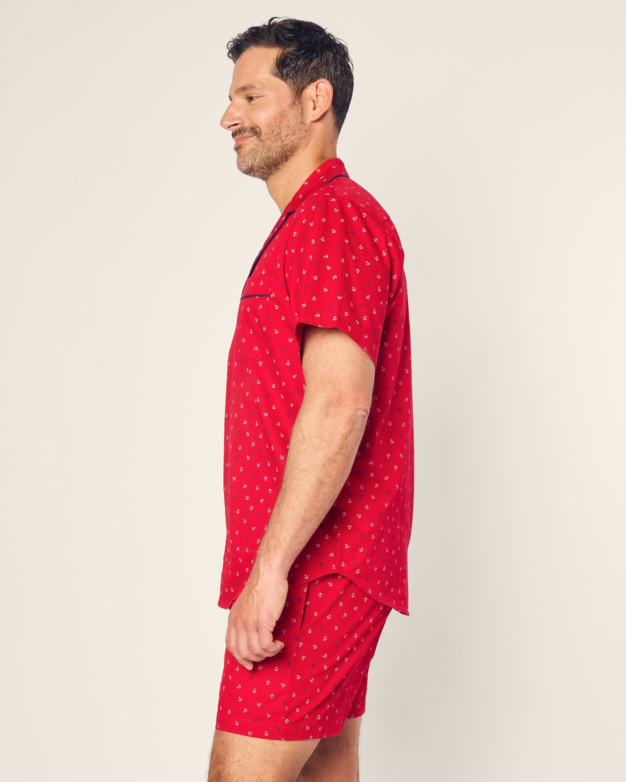 Men's Twill Pajama Short Set in Anchors Away