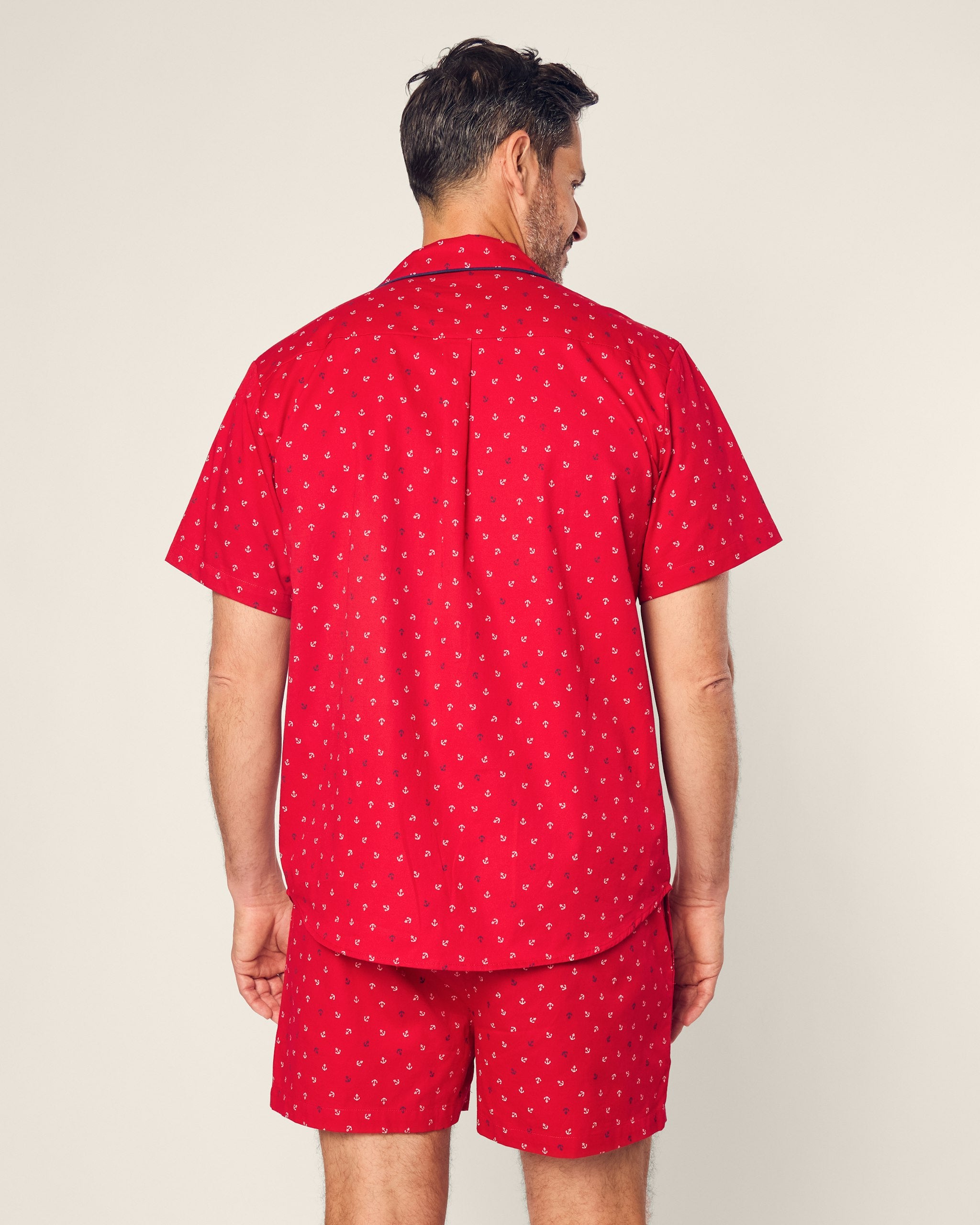 Men's Twill Pajama Short Set in Anchors Away