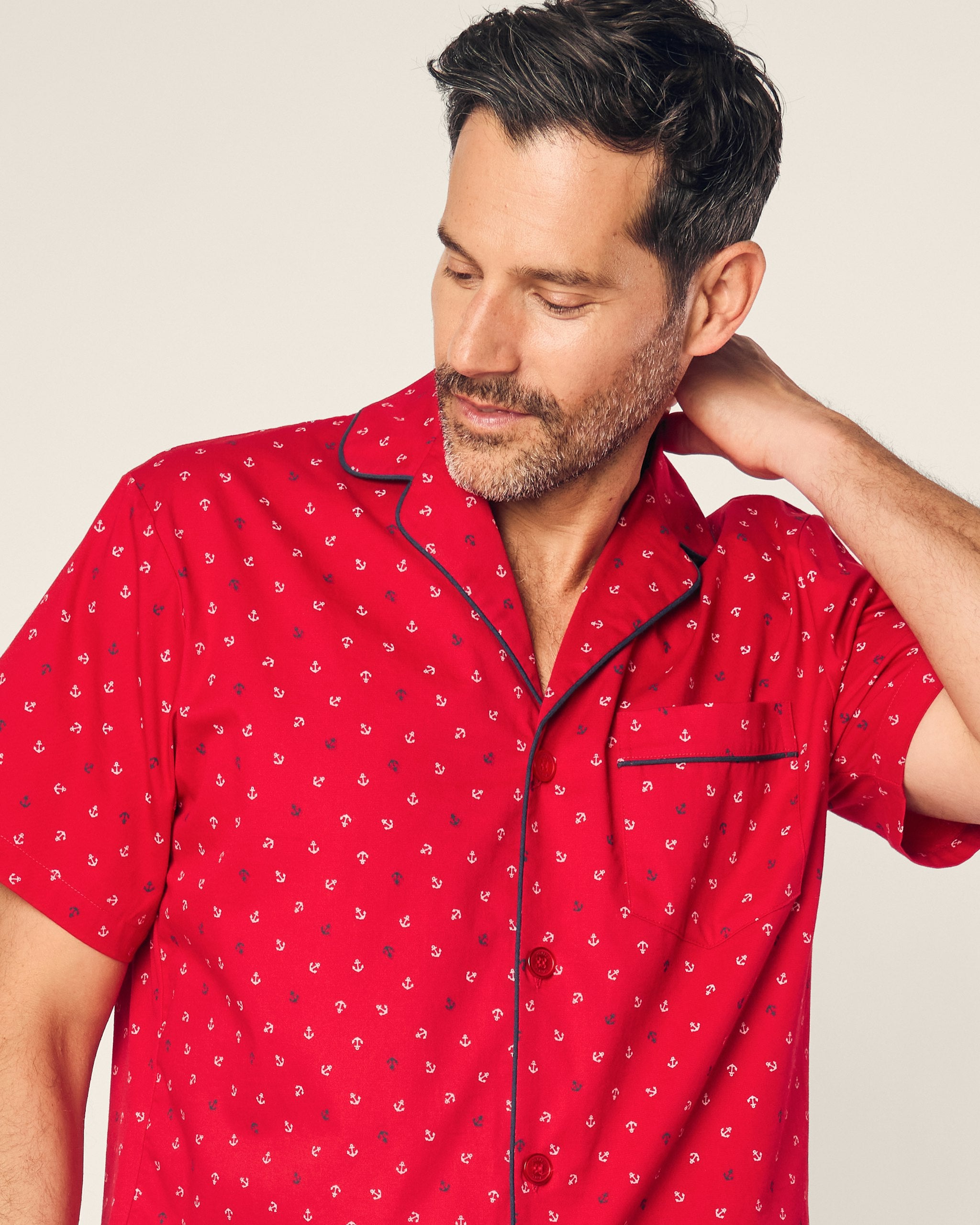 Men's Twill Pajama Short Set in Anchors Away