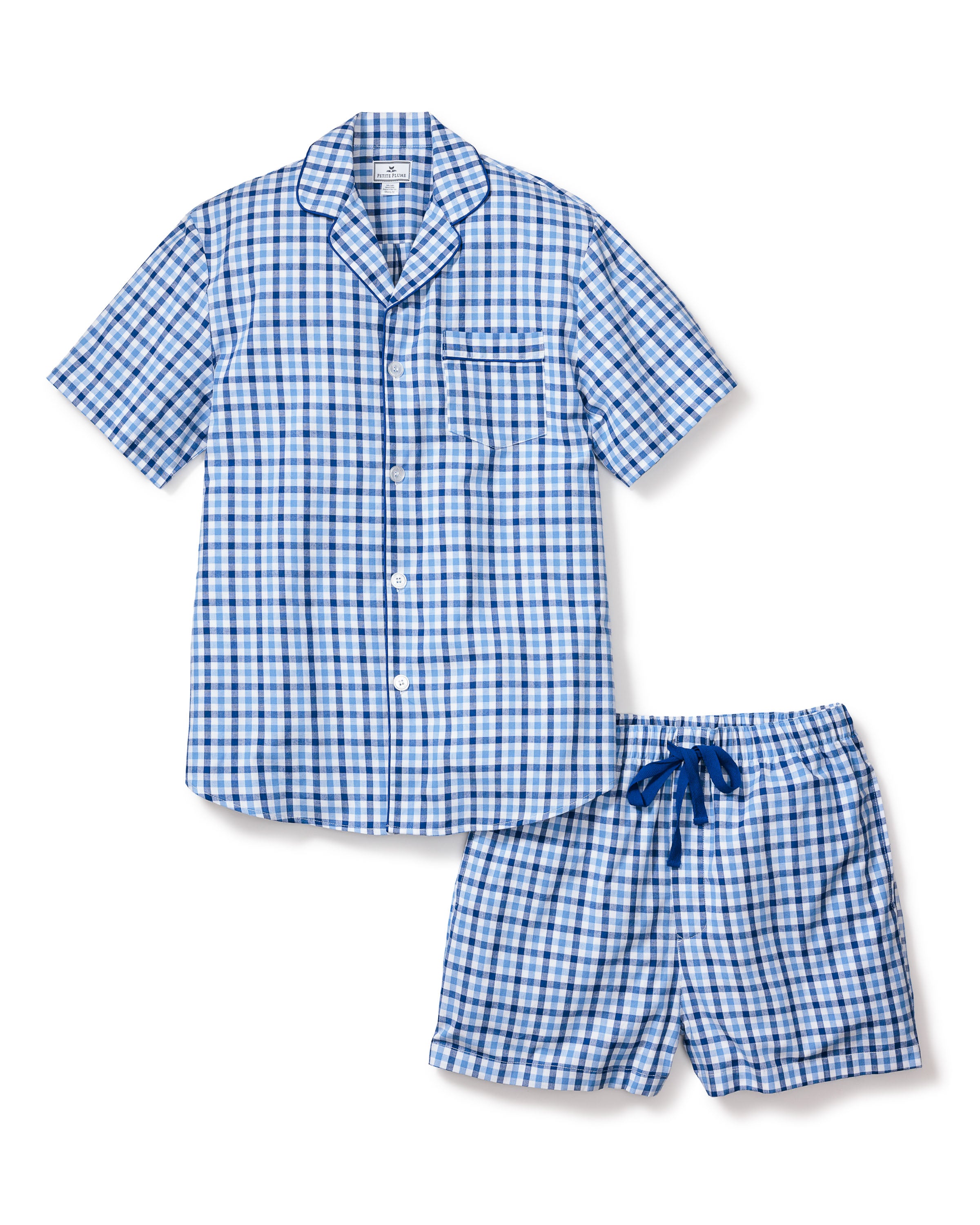 Men's Twill Pajama Short Set in Royal Blue Gingham