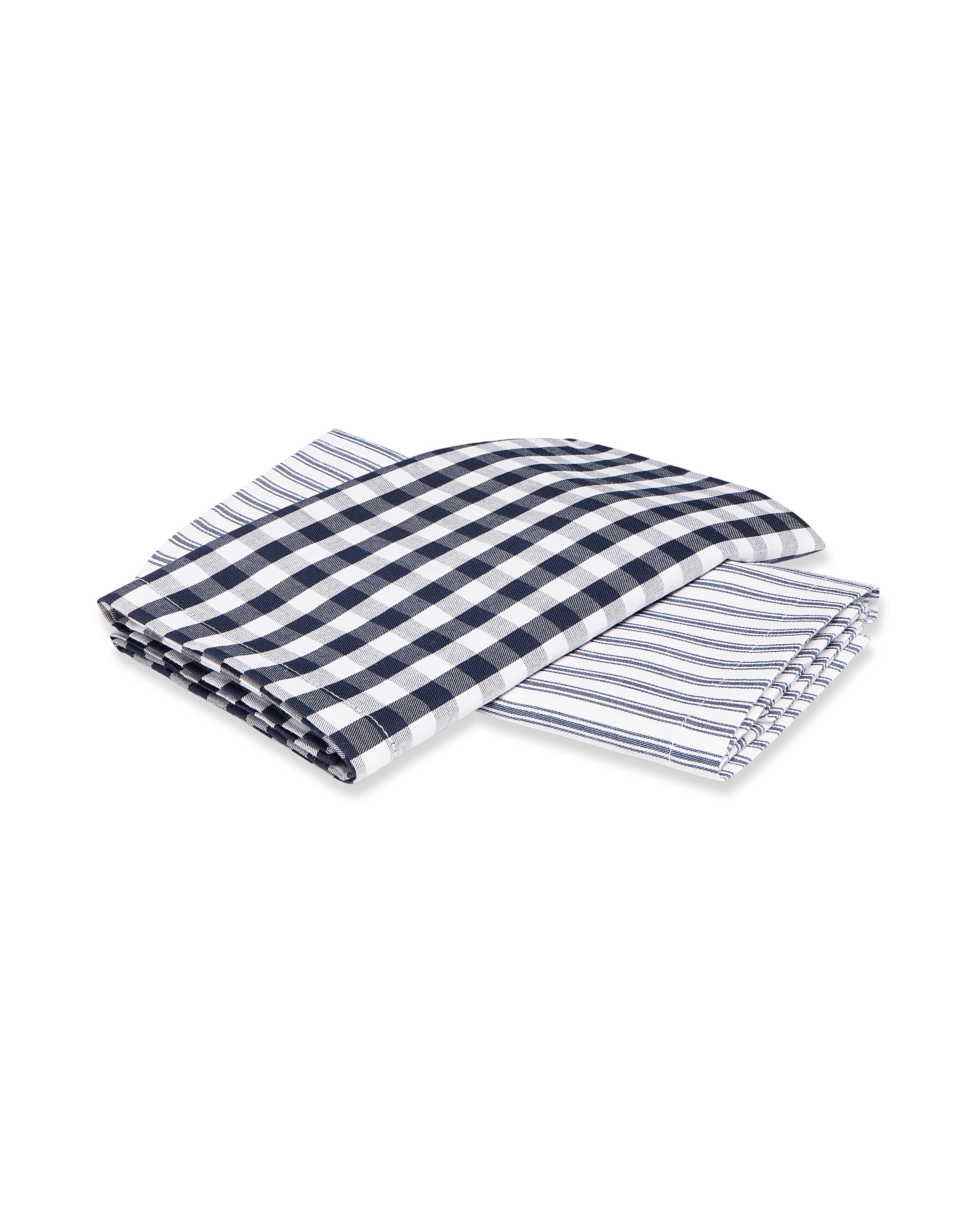 Navy French Ticking & Navy Gingham Tea Towel Set