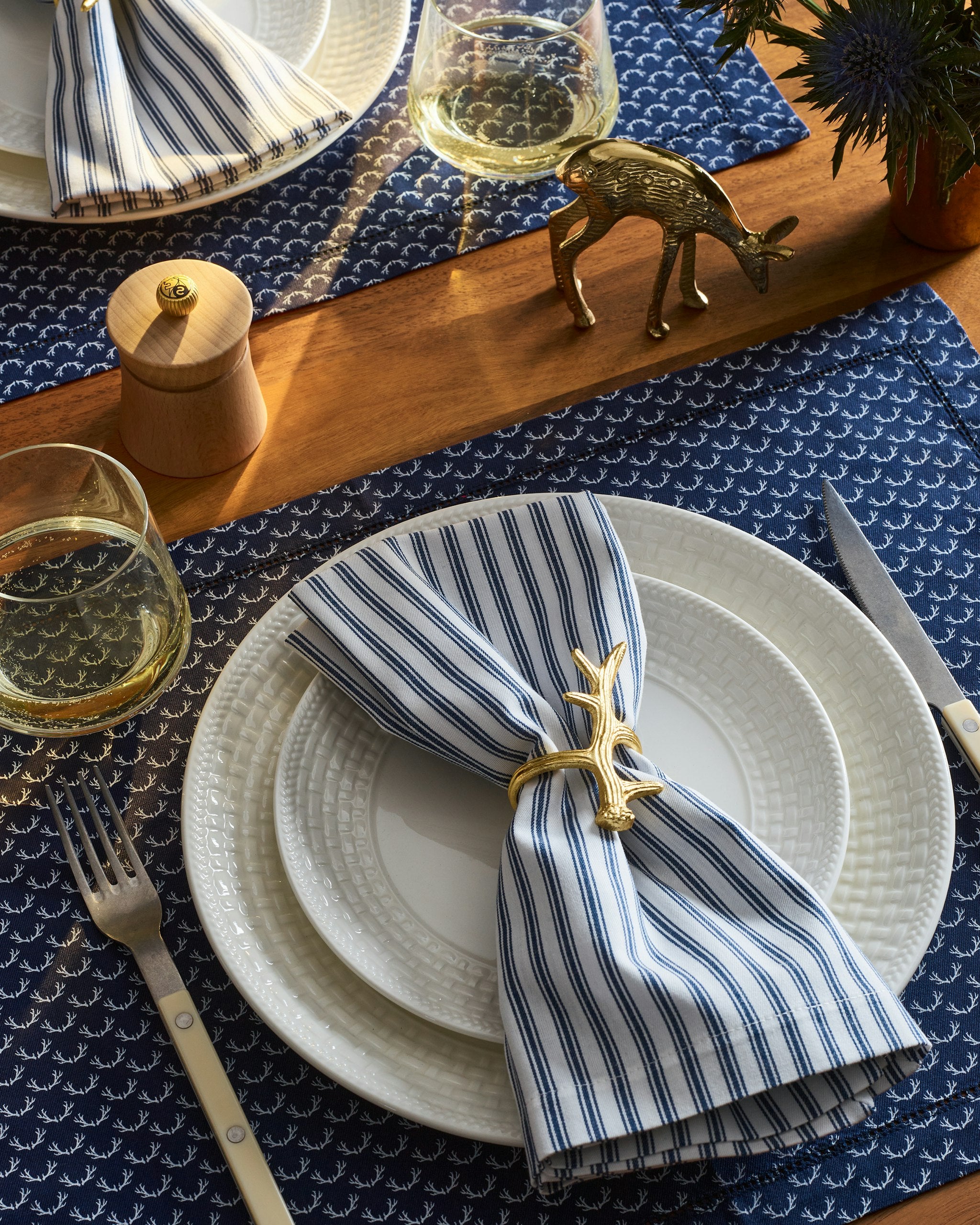 Signature Twill Napkins in Navy French Ticking