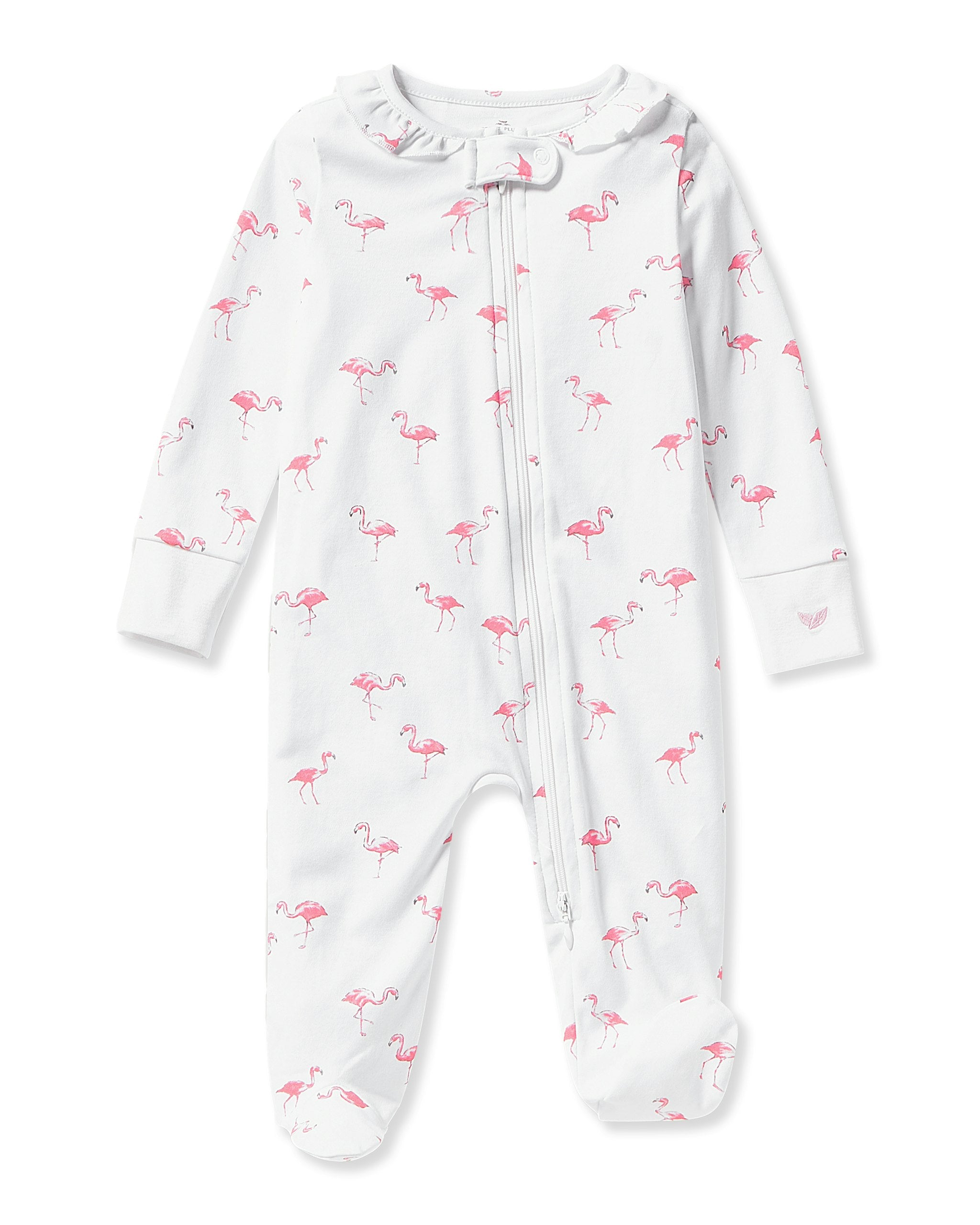 Baby's Pima Ruffle Collar Romper in Flamingos