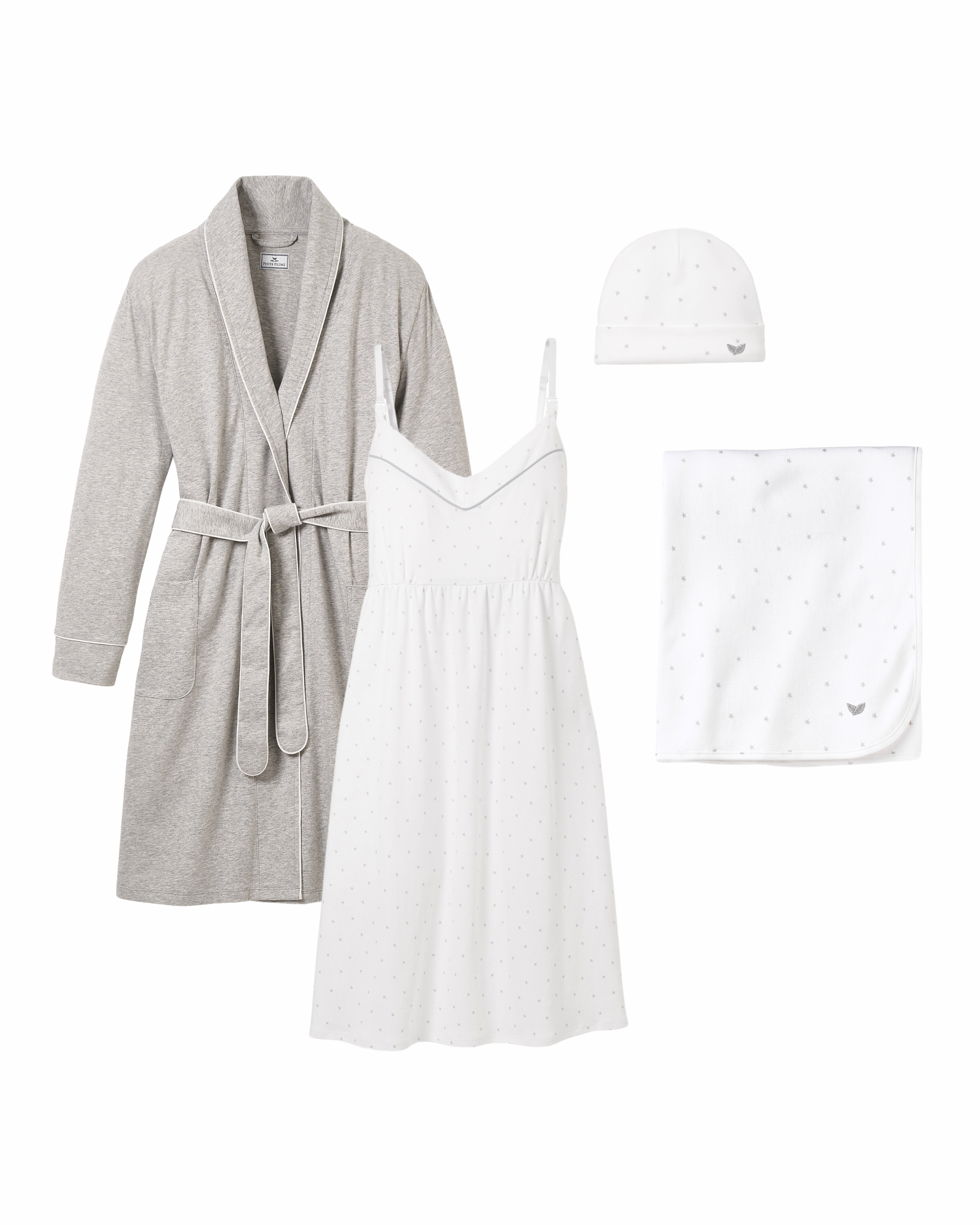 The Hospital Stay Luxe Set -  Light Heather Grey & Grey Stars