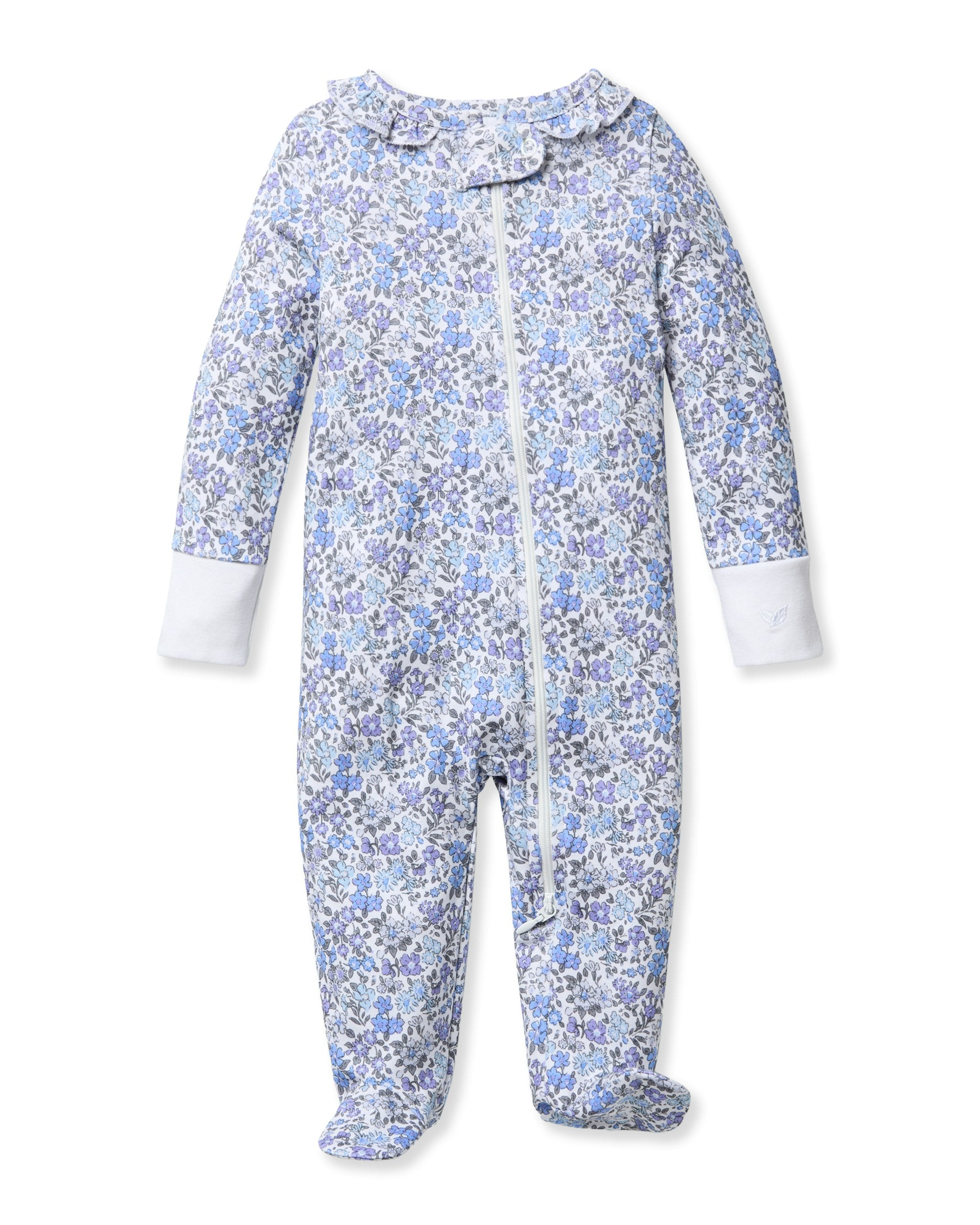 Baby's Pima Ruffle Collar Romper in Fleur D'Azur