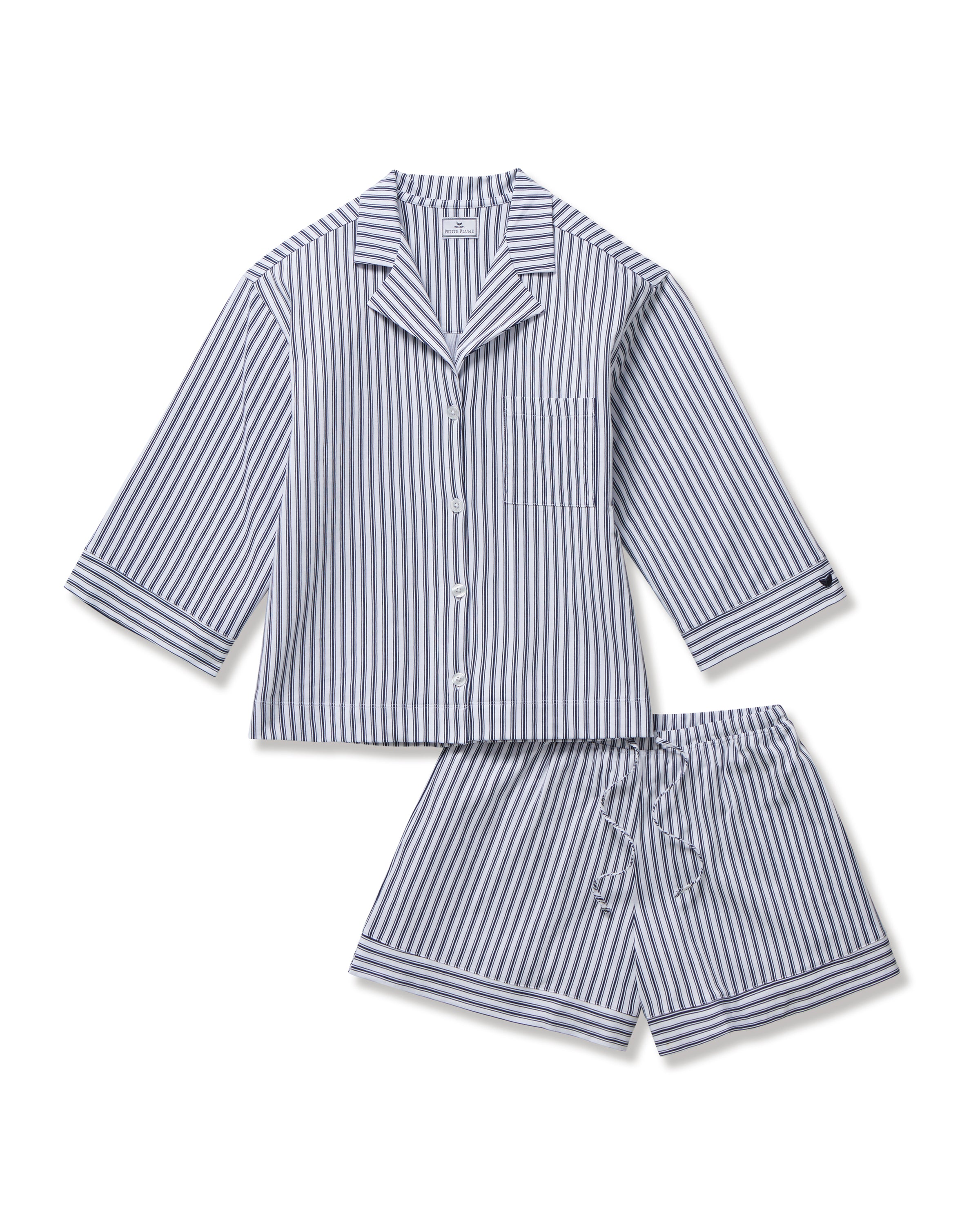 The Olivia Pima Short Set in Navy French Ticking