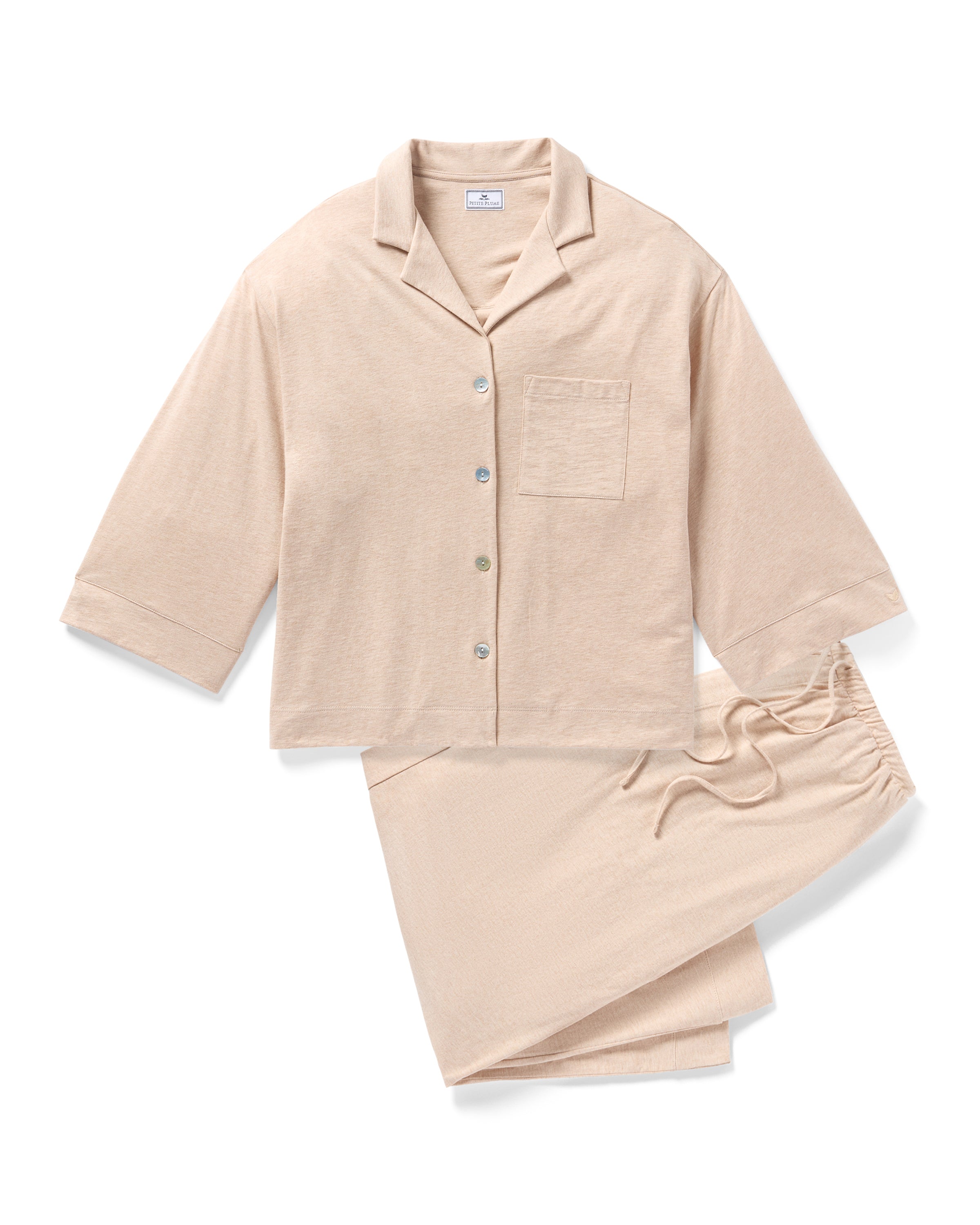The Olivia Wide Leg Pima Pajama Set in Camel