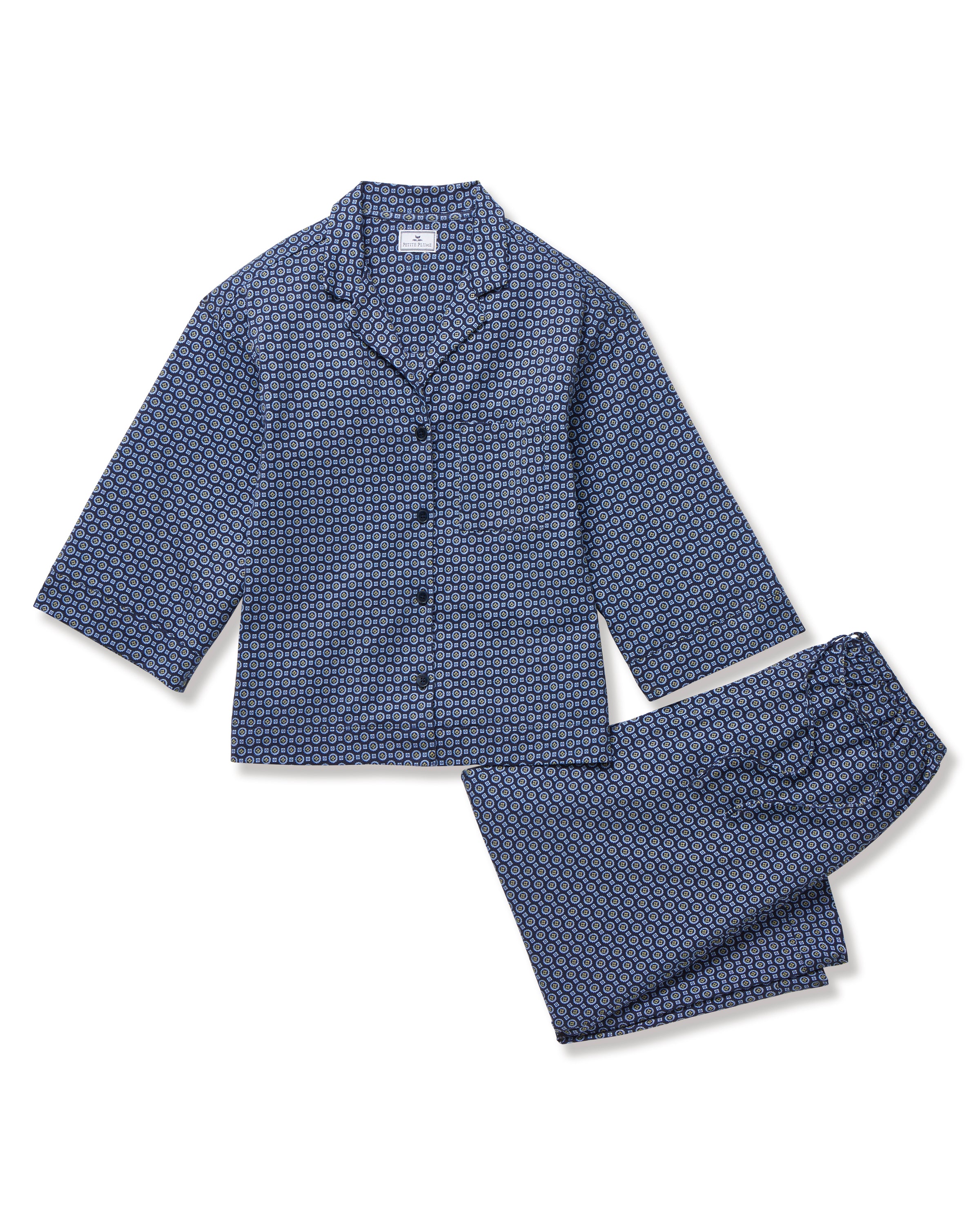 The Olivia Wide Leg Pima Pajama Set in Midnight Foulard