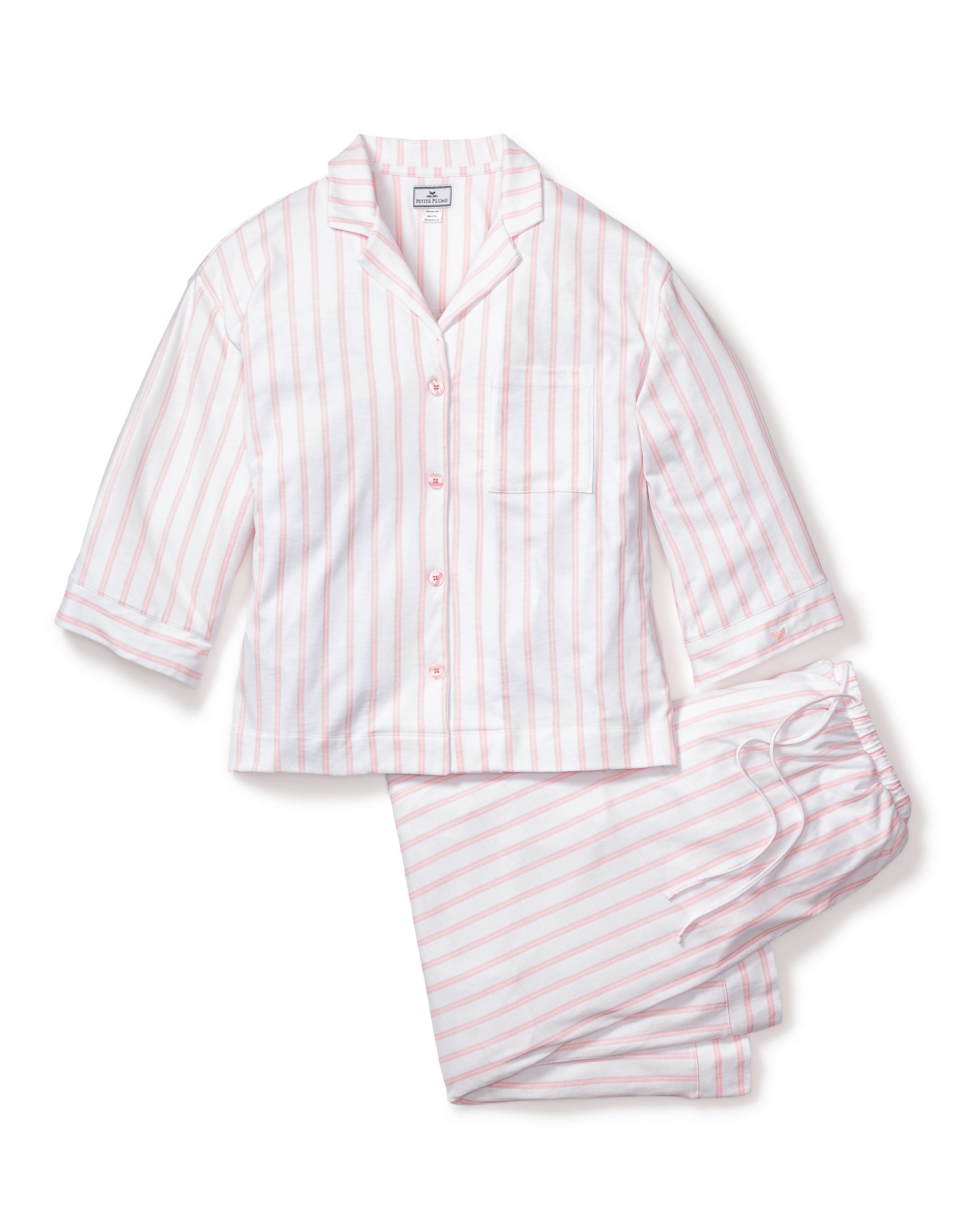 The Olivia Wide Leg Pima Pajama Set in Pink Stripe