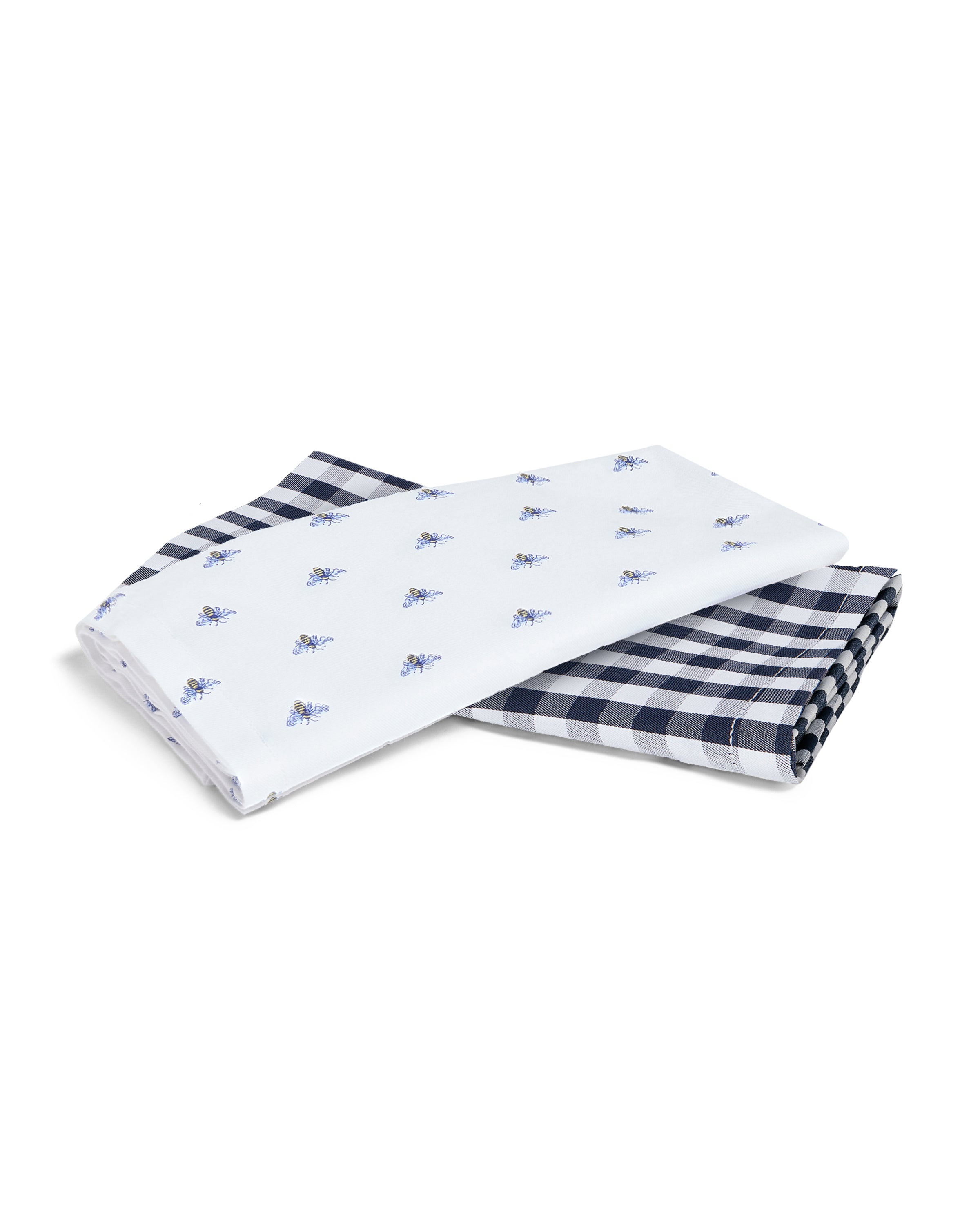 Twill Tea Towel Set in Buzzing Bees & Navy Gingham