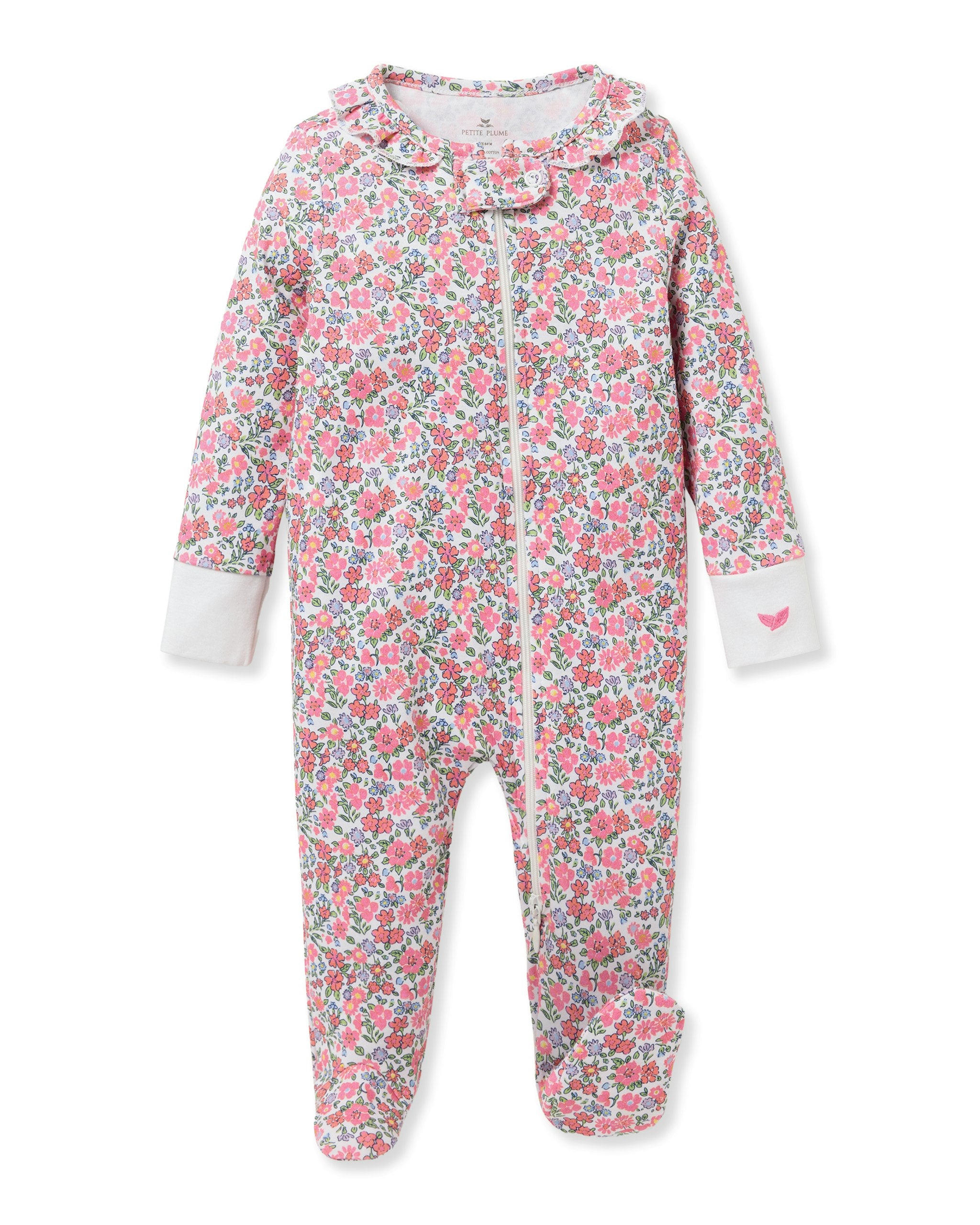 Baby's Pima Ruffle Collar Romper in Fleurs de Rose