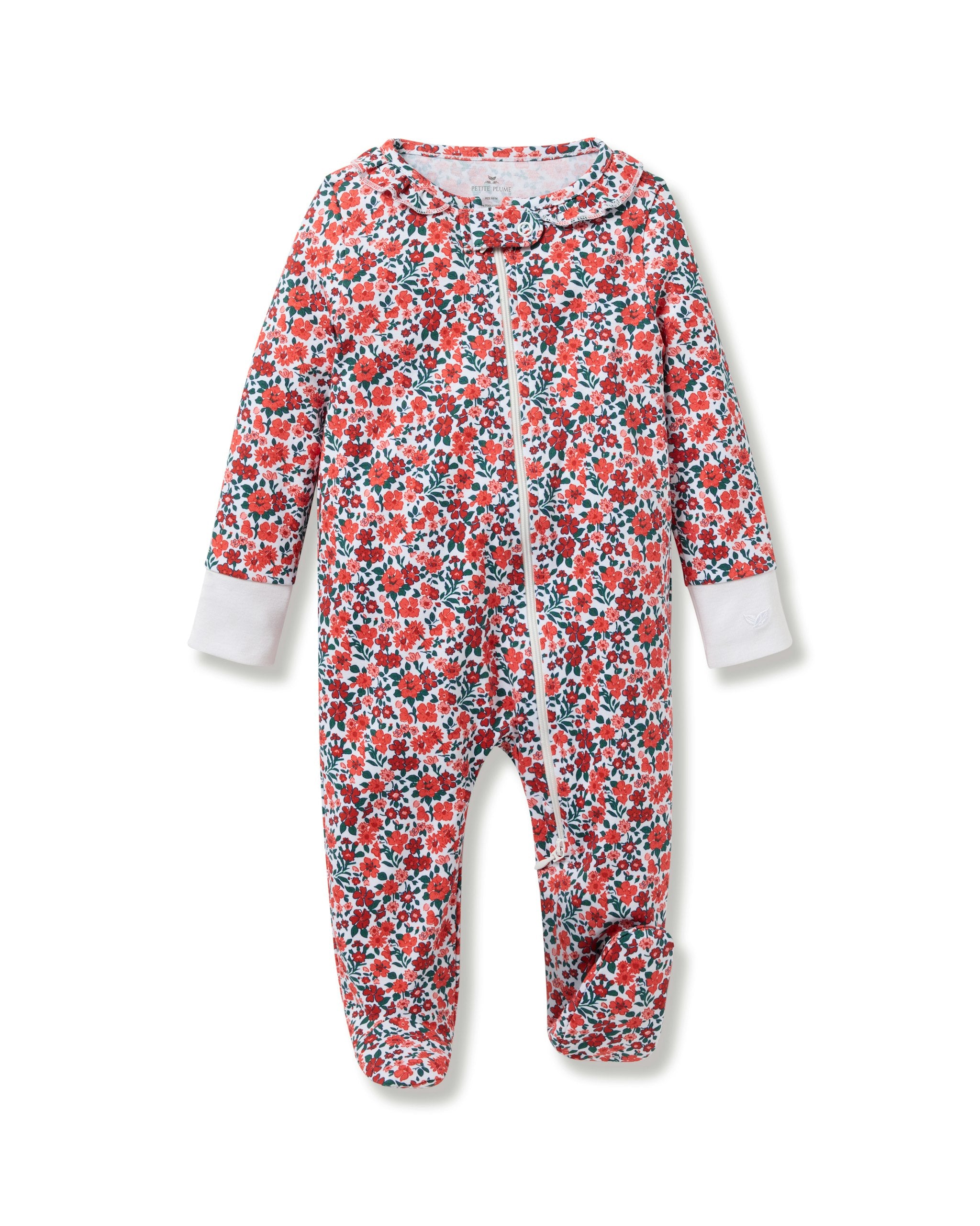 Baby's Pima Ruffle Collar Romper in Fleurs des Bois