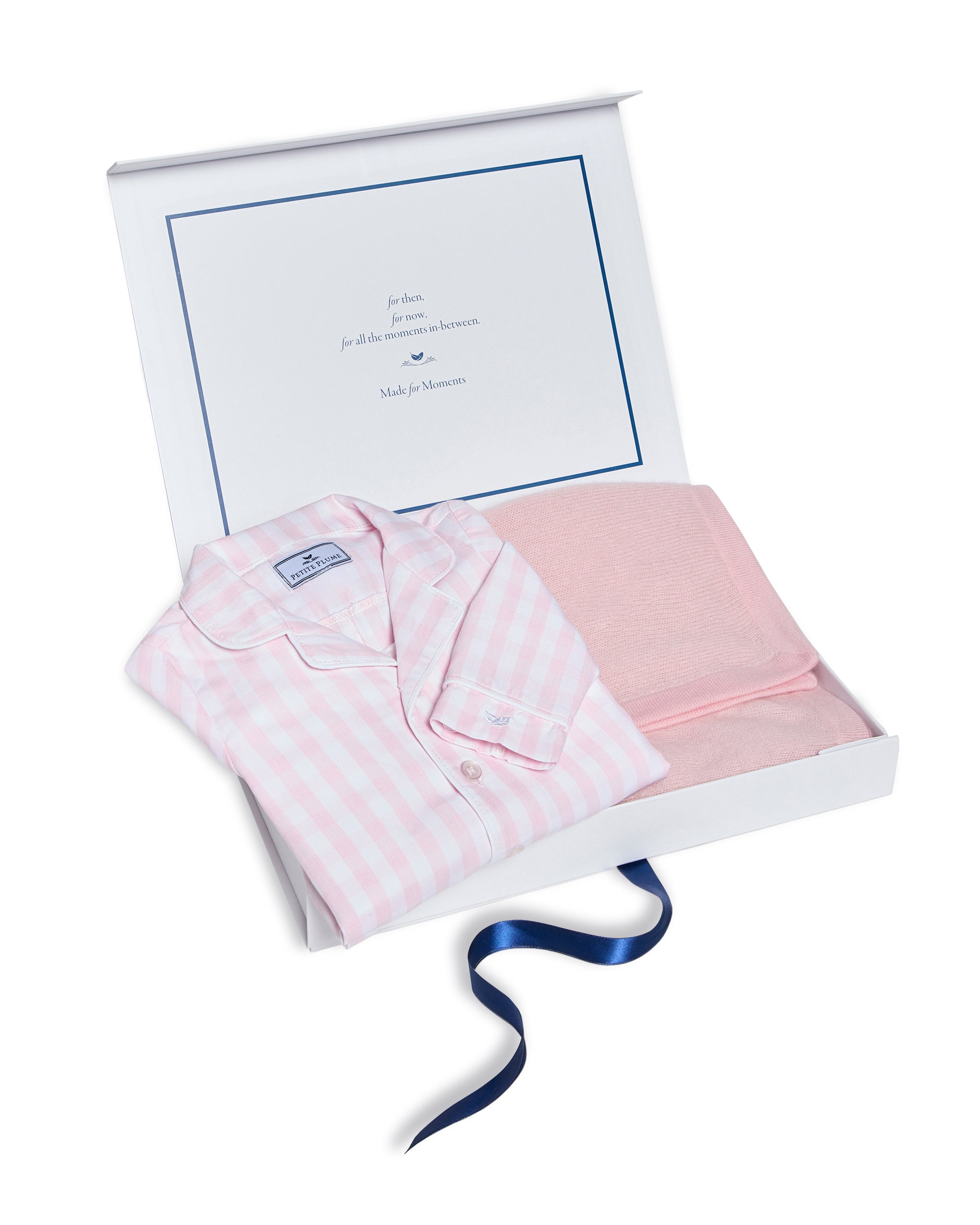 Baby's Pink Gingham Classic Romper & Cashmere Blanket Gift Set