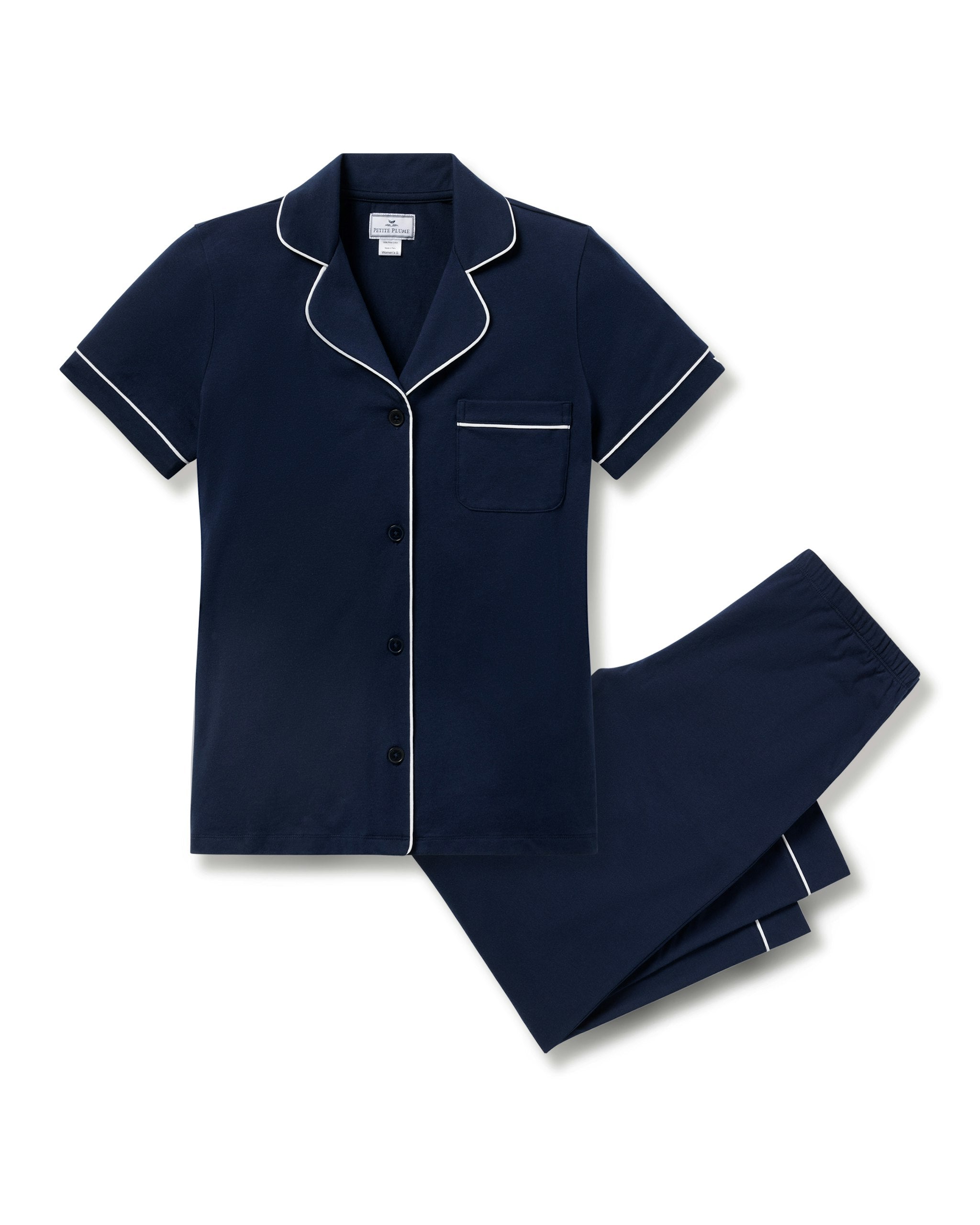 Women's Pima Crop Set in Navy