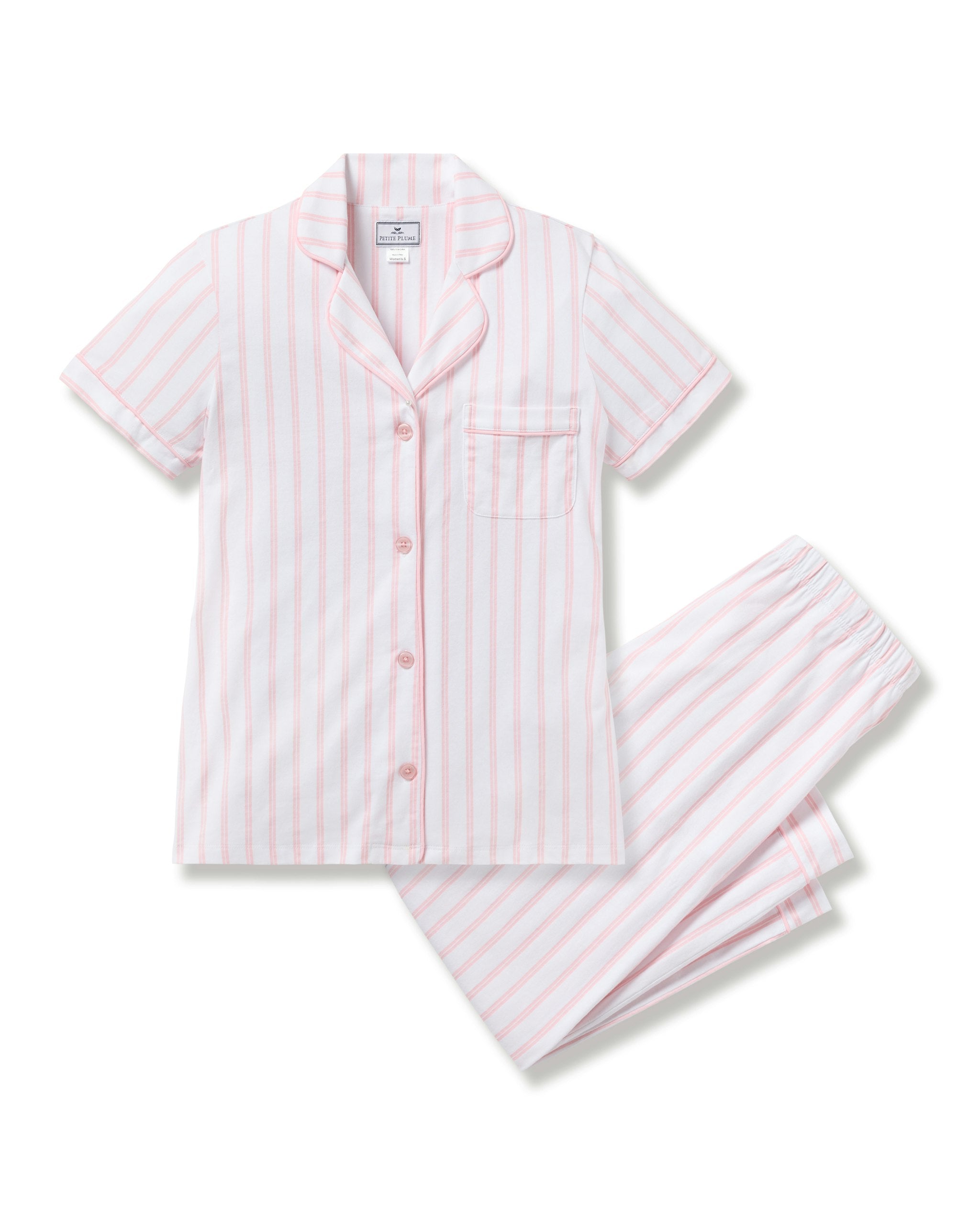 Women's Pima Crop Set in Pink and White Stripe