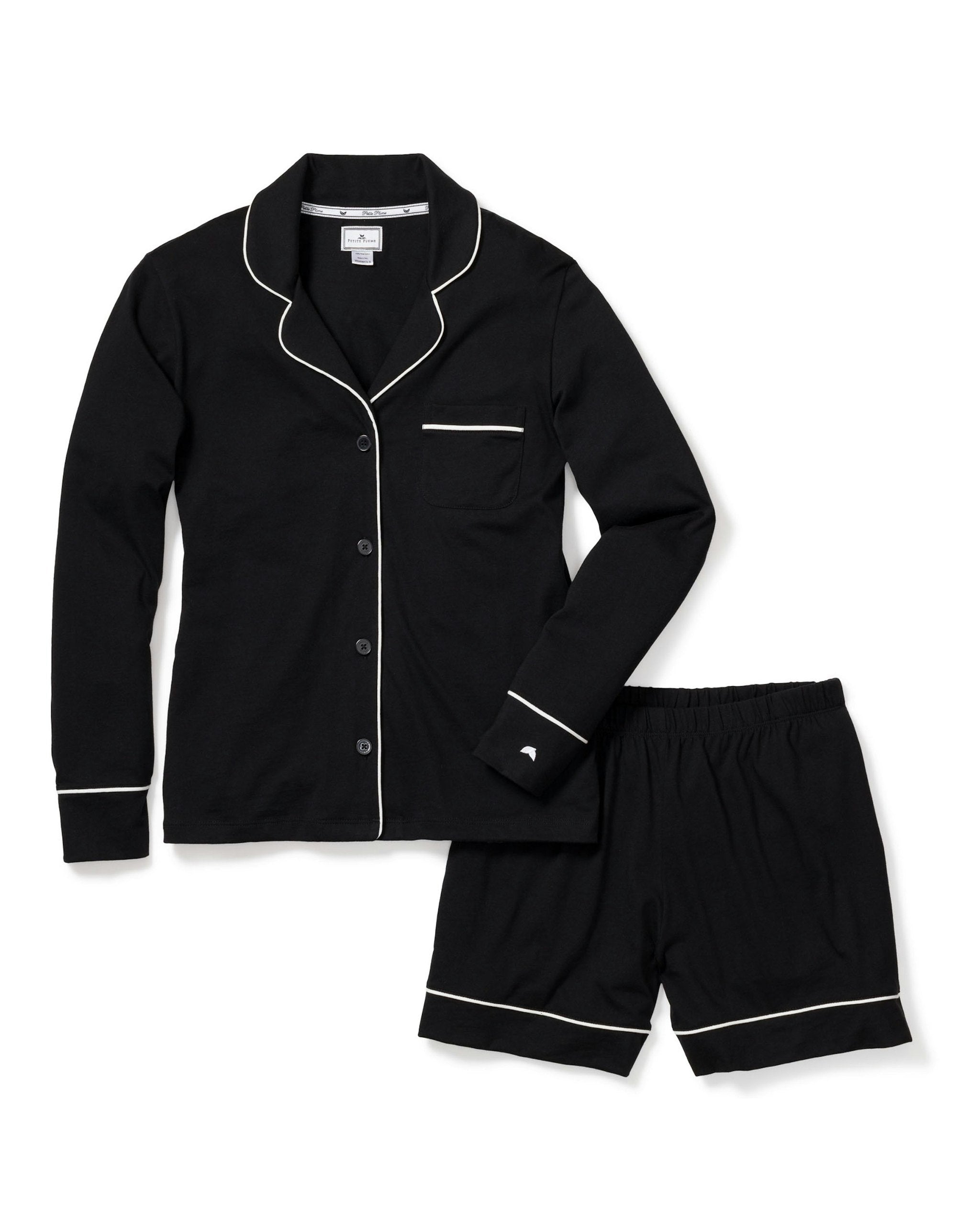 Women's Pima Long Sleeve Short Set in Black
