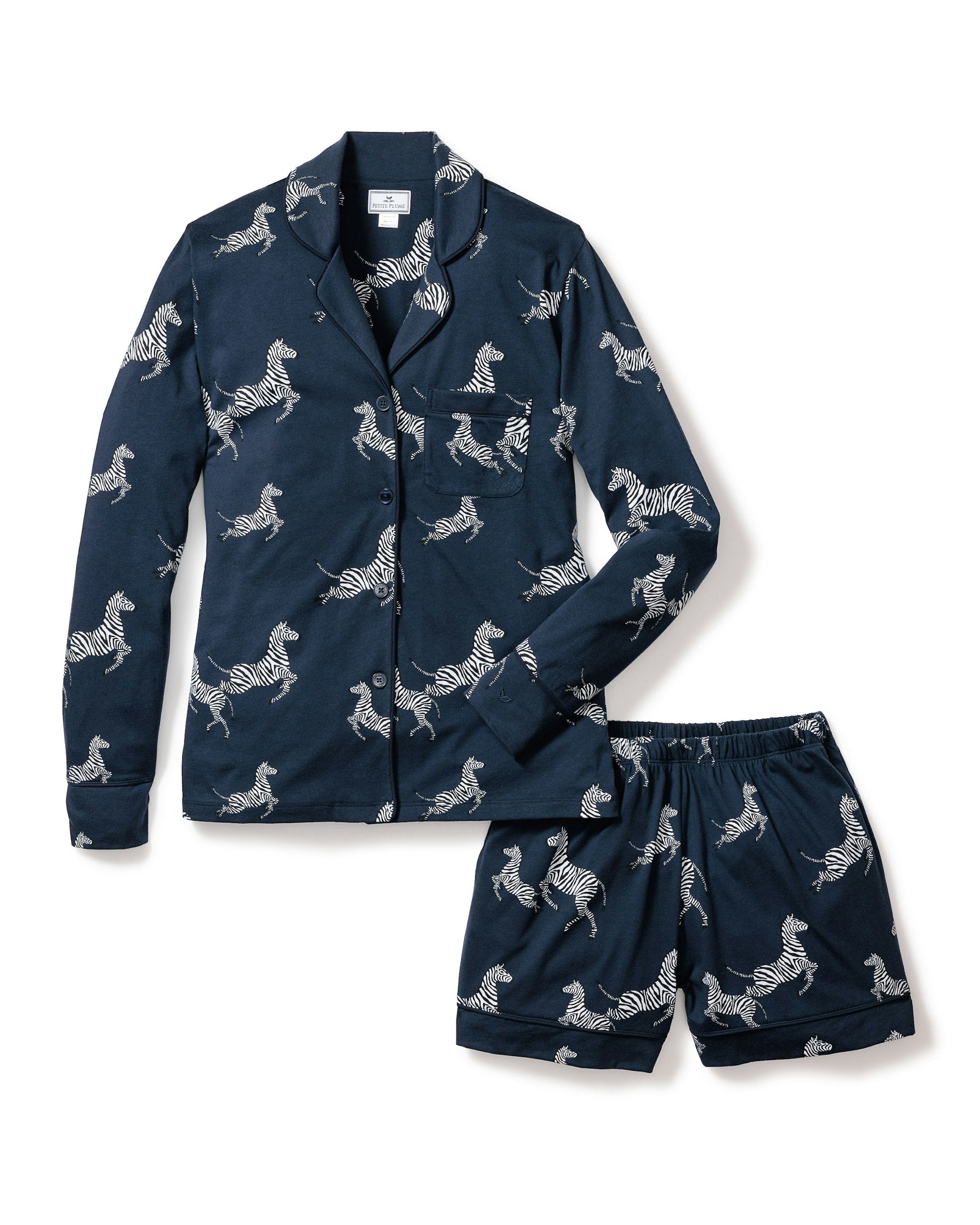 Women's Pima Long Sleeve Short Set in Zèbre de Nuit