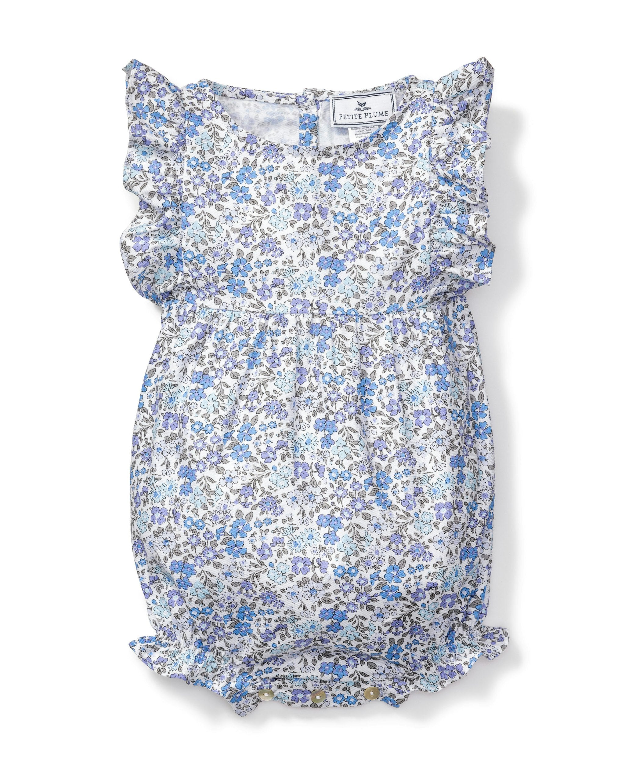 Baby's Twill Ruffled Romper in Fleur D'Azur