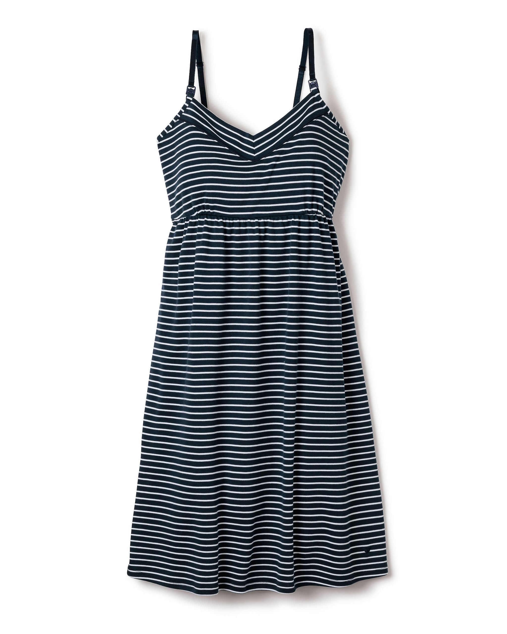 Women's Pima Maternity Nightgown in Navy Stripes
